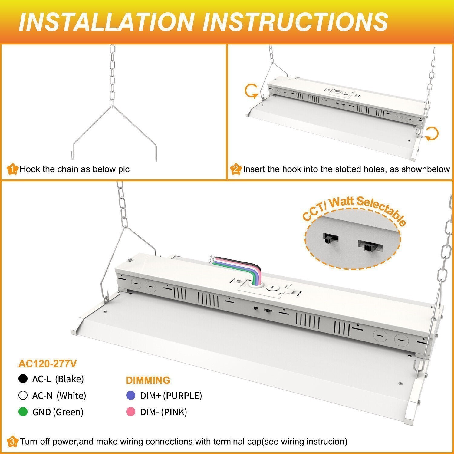 6Pack 160W LED Linear High Bay Shop Light UL Listed Adjustable 3500K/4000K/5000K