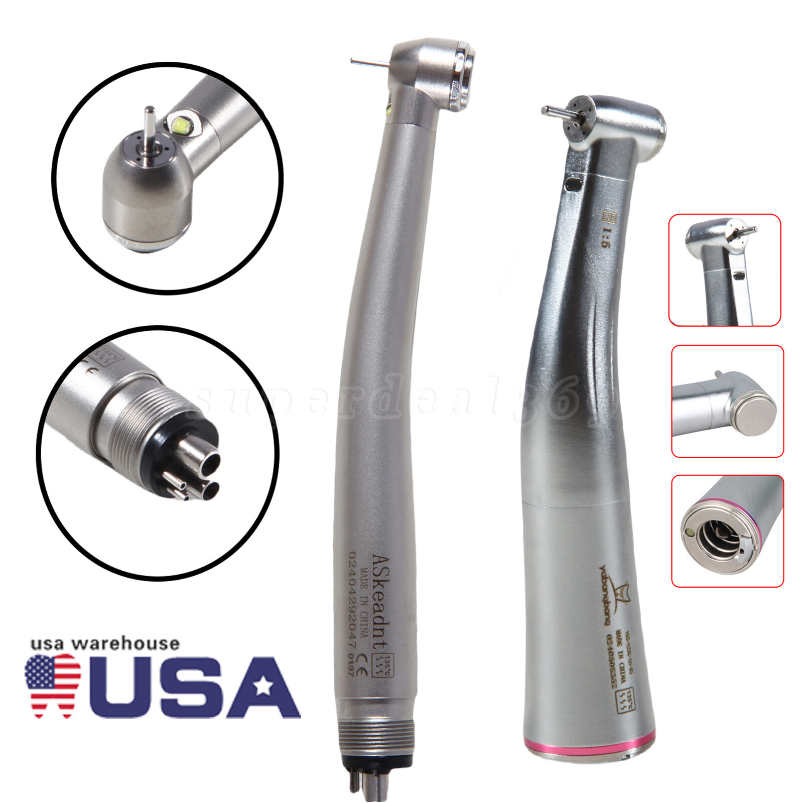 Dental High Speed E-generator LED Handpiece 4H / 1:5 LED Increasing Contra Angle