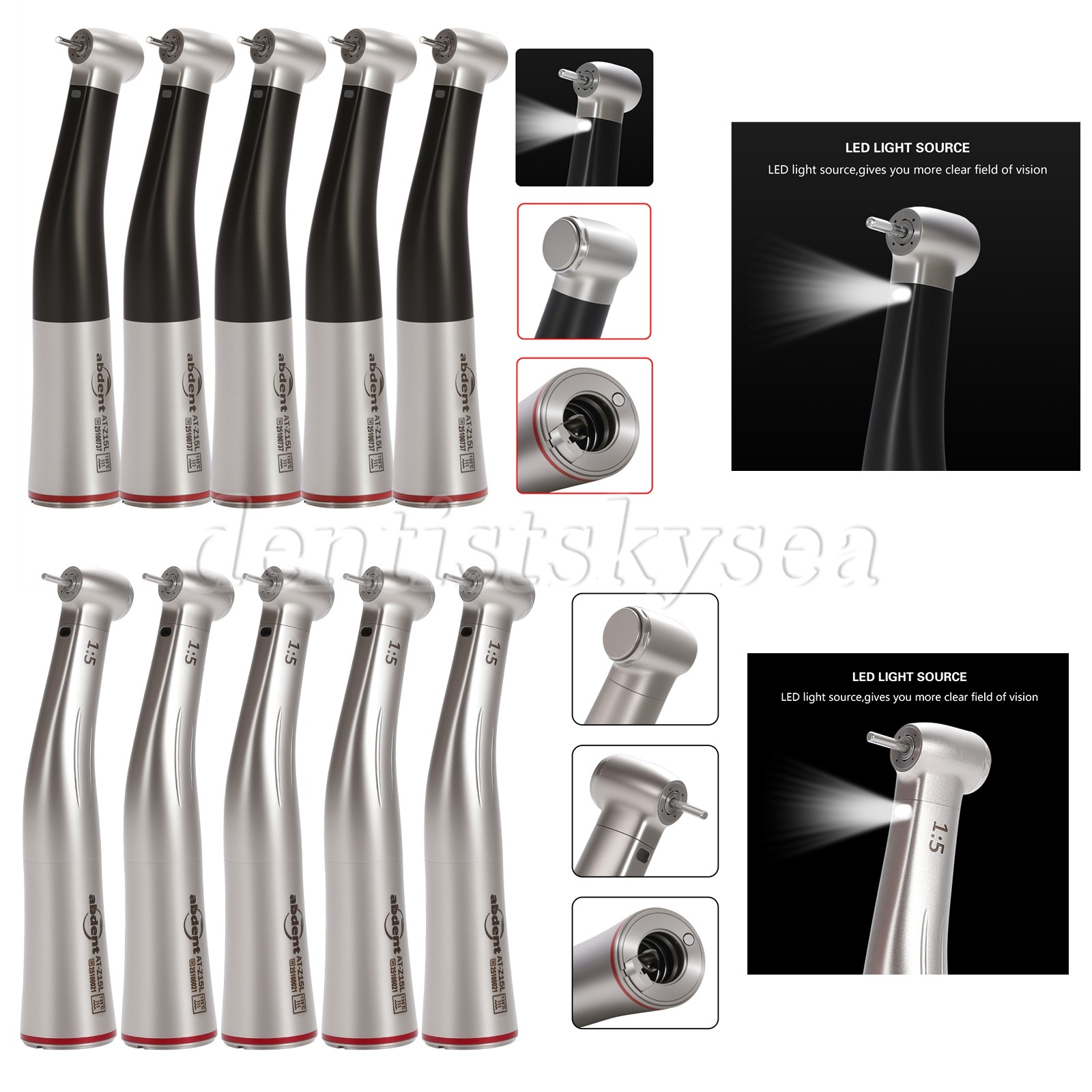 abdent Electric LED 1:5 Increasing Fiber Optic Contra Angle High Speed Handpiece