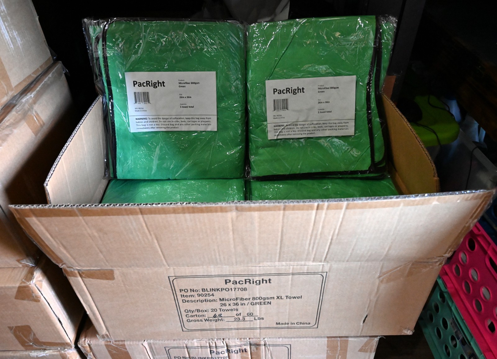 Case of 20 PacRight GREEN 26×36 Microfiber Towels XL 90254