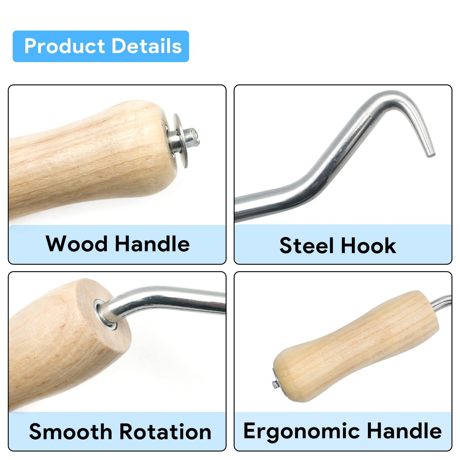 2 Pack Rebar Wire Twister with Wooden Handle, Manual Pull Tie Twister Tool fo…