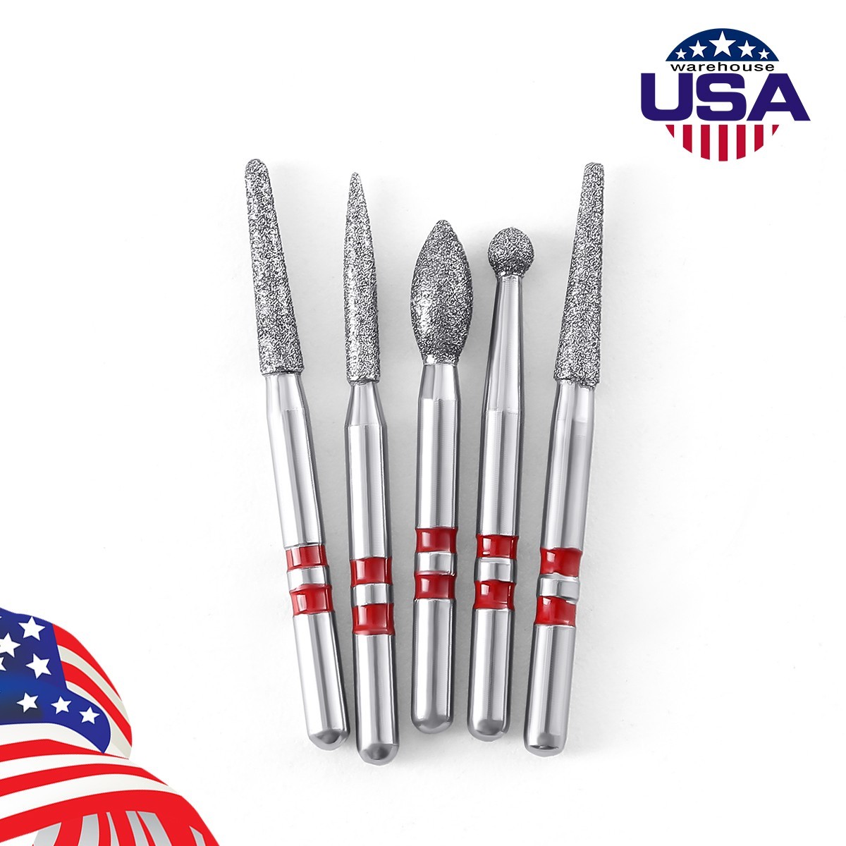 5pcs Dental Diamond Zirconia Cutting Burs Kit FG 1.6mm Fit High Speed Handpiece