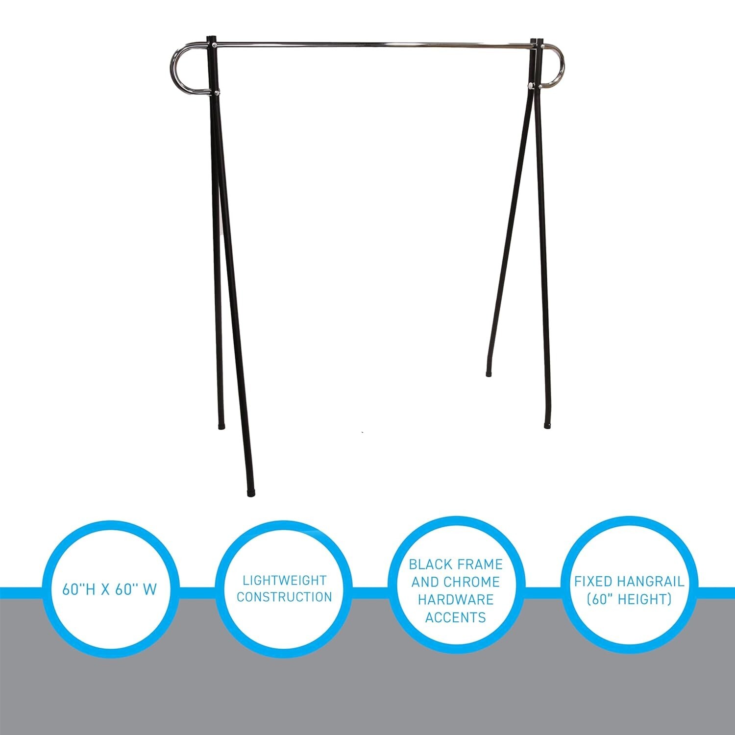 Clothing Rack Black & Chrome Single Rail Retail Storage Garment Salesman 60 x 60