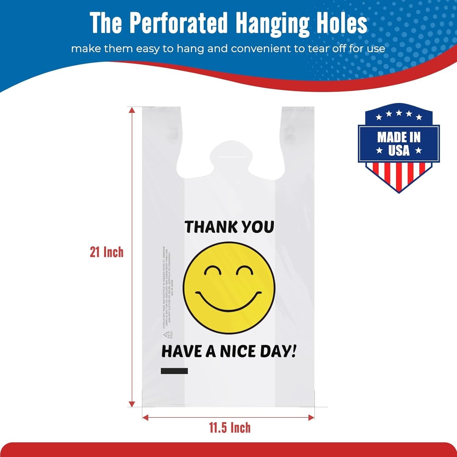1000 Thank you T-Shirt Bags 1/6 12″ x 6.5″ x 21″, Plastic Grocery Shopping Bags