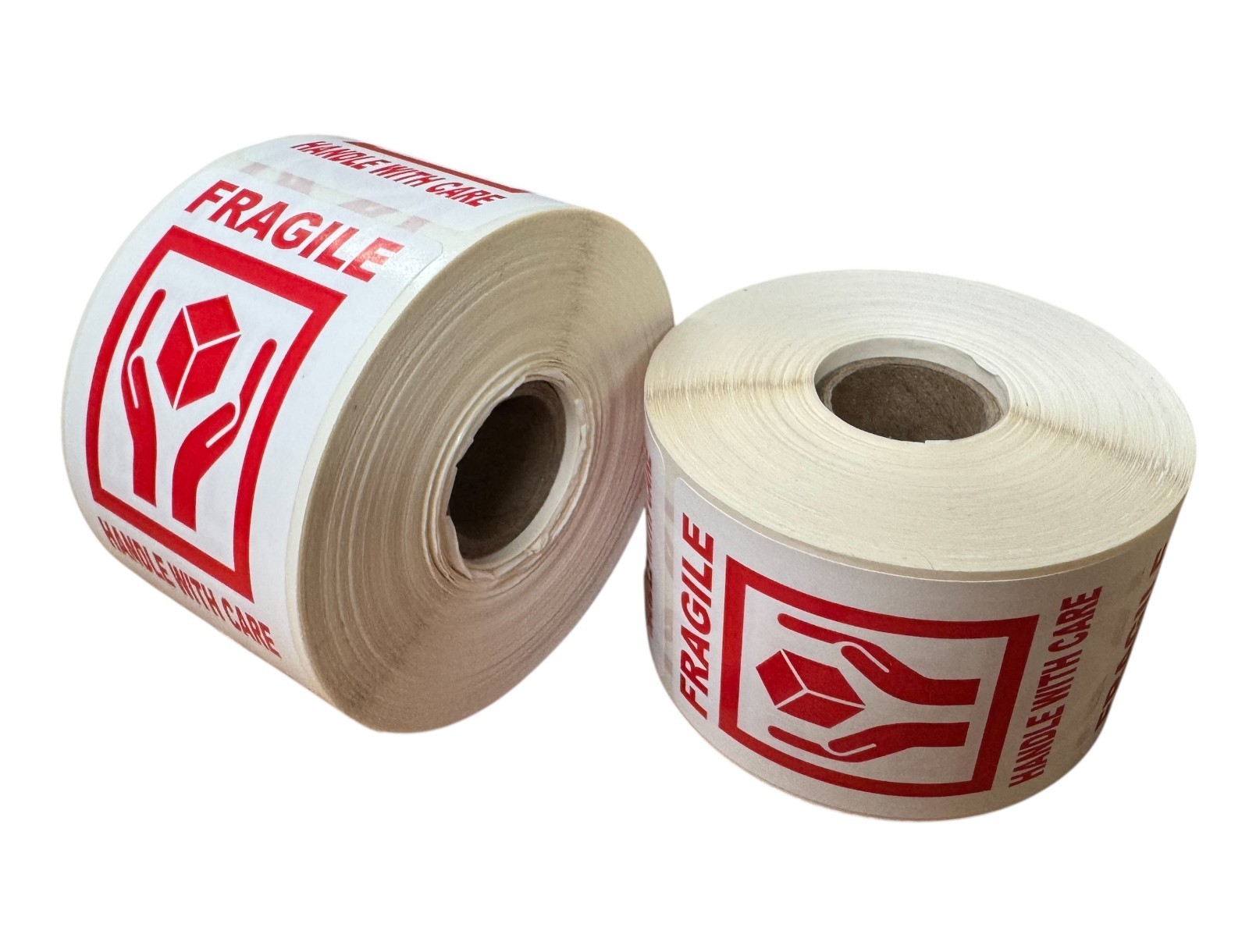 2×3, FRAGILE (Hands holding box icon), 500 labels per roll, 1-60 Rolls