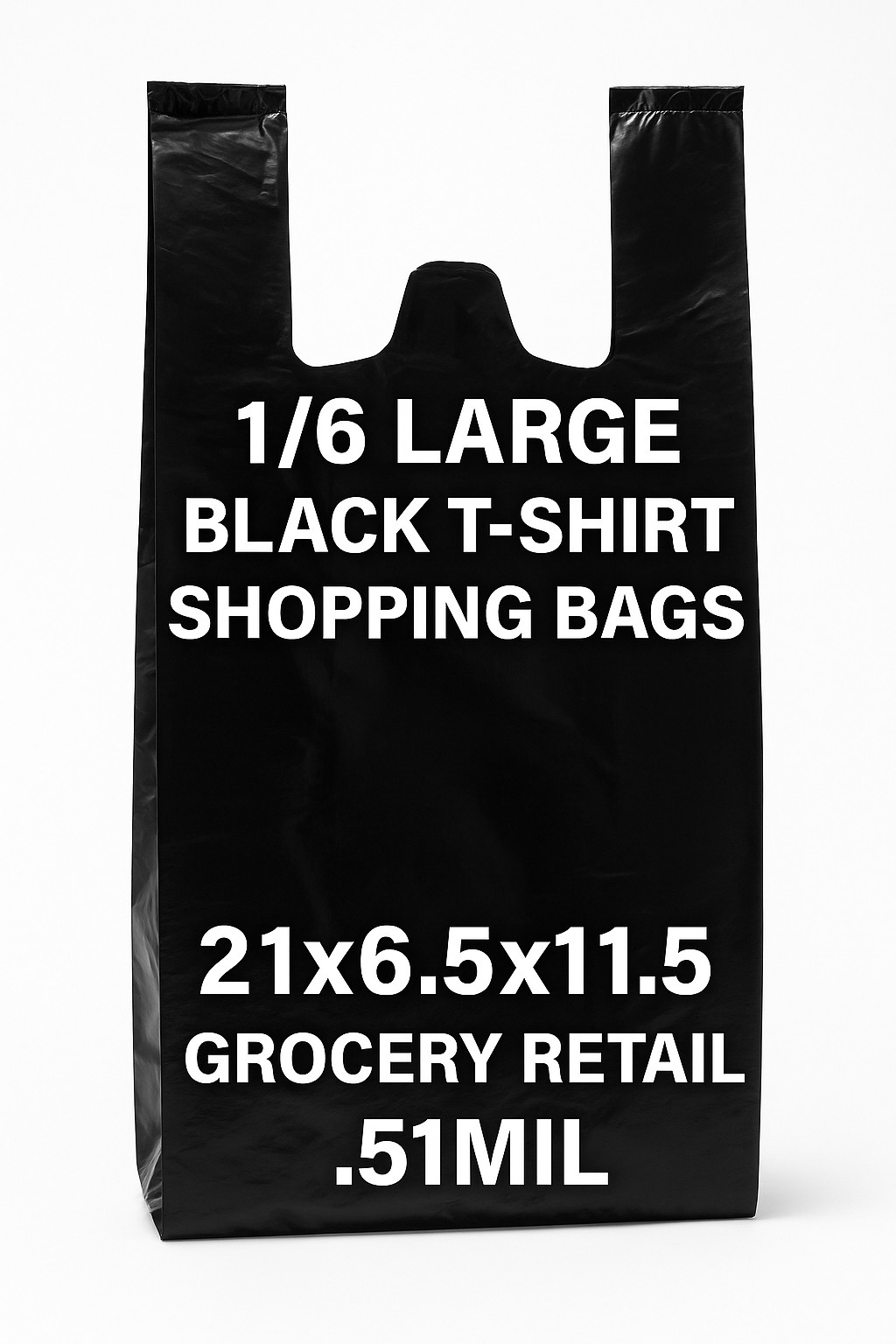 “1/6 Large Black T-Shirt Shopping Bags 21×6.5×11.5 Grocery Retail .51mil”