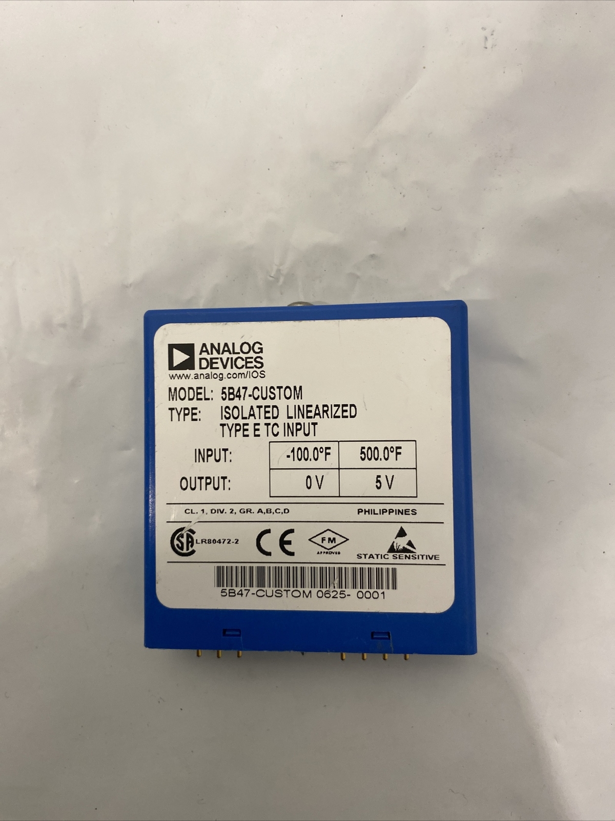 Analog Devices 5B47-CUSTOM ISOLATED LINEARIZED Type E TC Input -100.0°F 500.0°F