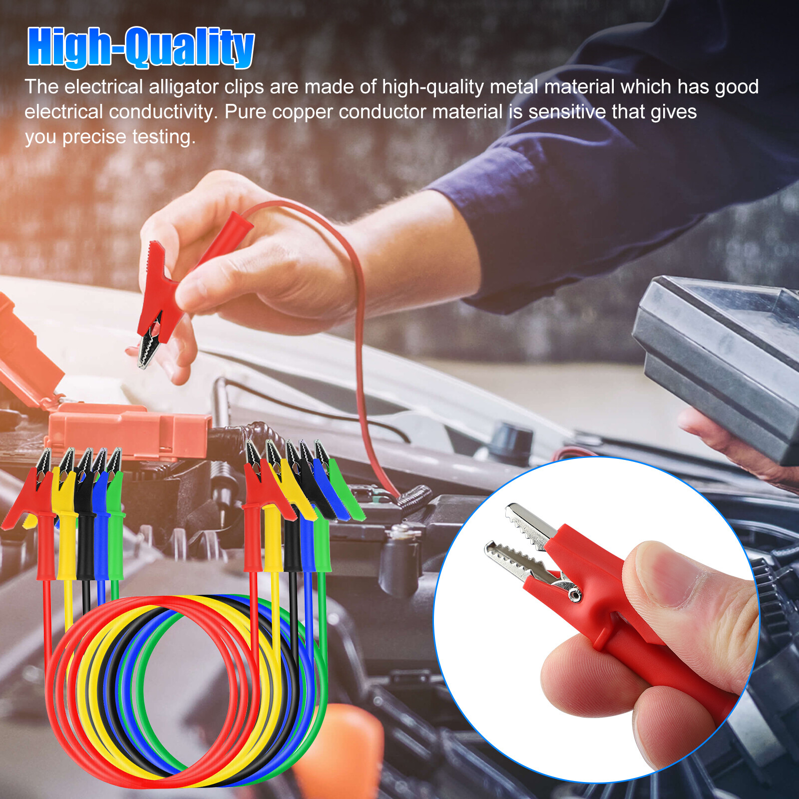 5Pcs 30V 15A Alligator Clips Electrical Test Leads Set 3.3ft Jumper Wires Cables