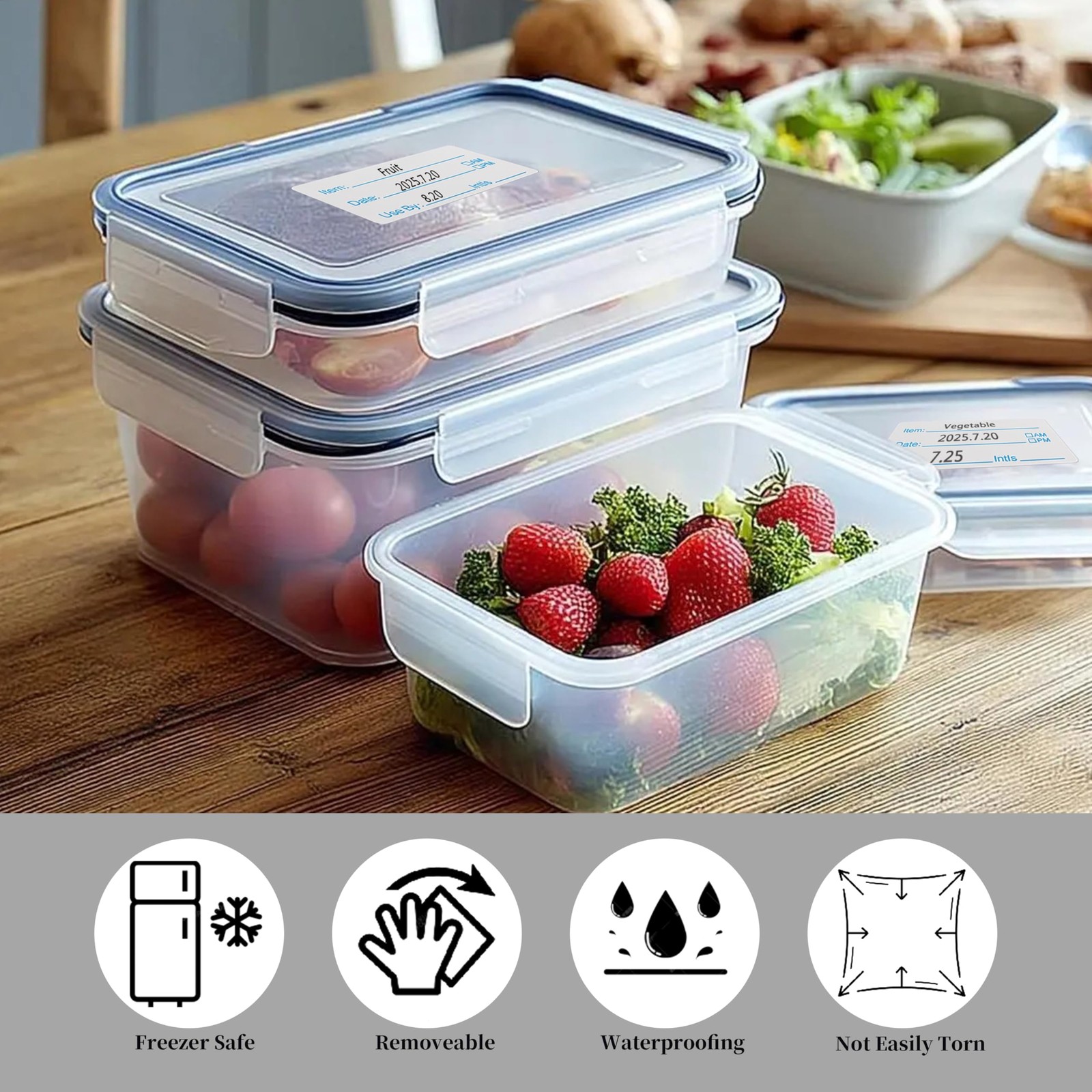 1000 Labels for Food Containers, No-Residue 1 X 2 Inches, Blue