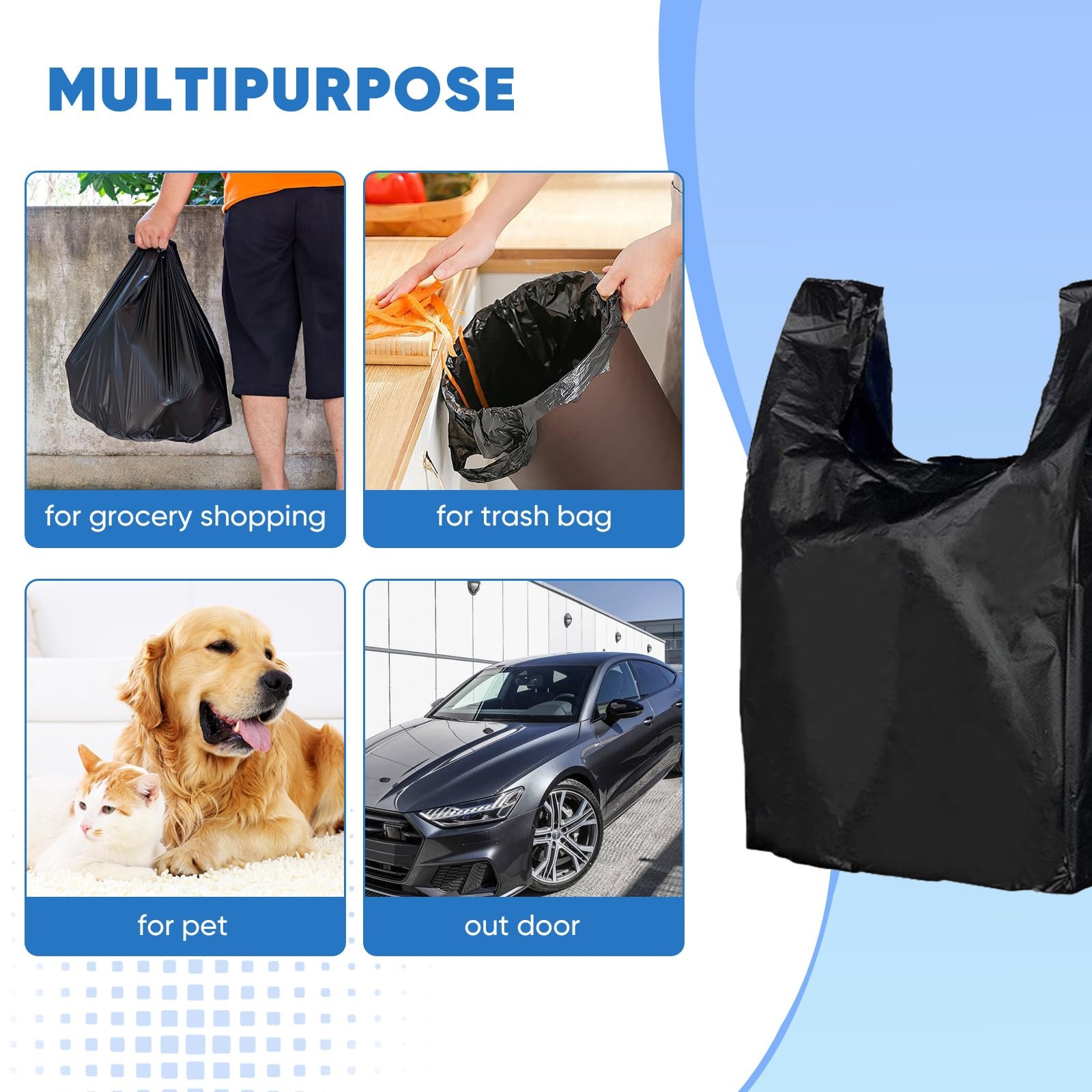 LimonLaviu Black Plastic Grocery Bags, 100 Pack, 11.5x 6.5 x 21, 22 Pound