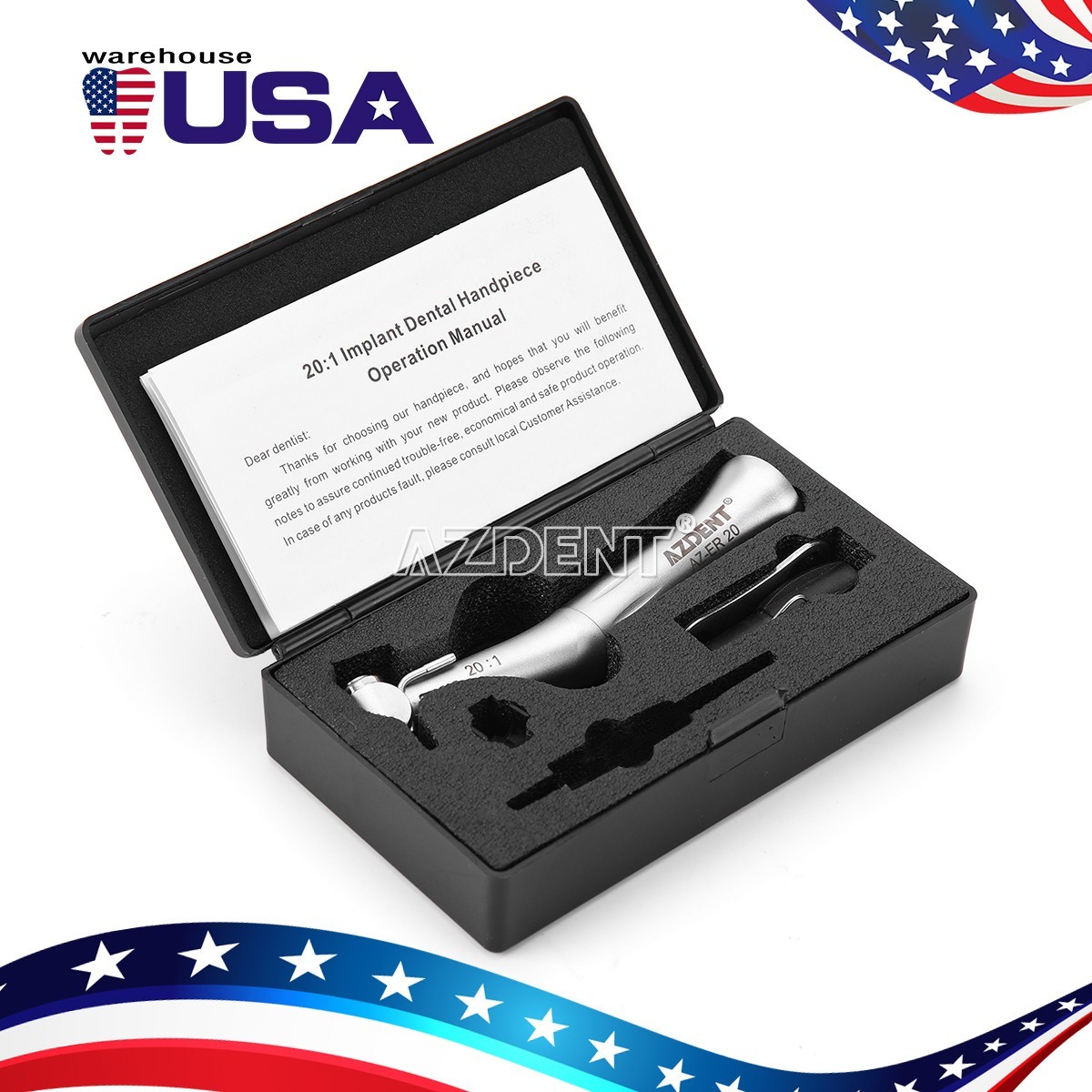 AZDENT Dental LED/ Implant 20:1 Contra Angle Push Button Surgical Handpiece