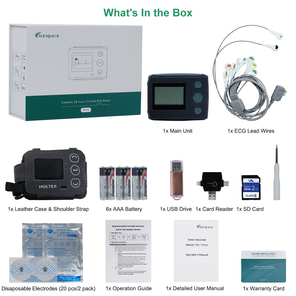 AI Analysis EKG Monitor Heart Monitor 30s/60s/5min Recording with App PC Report
