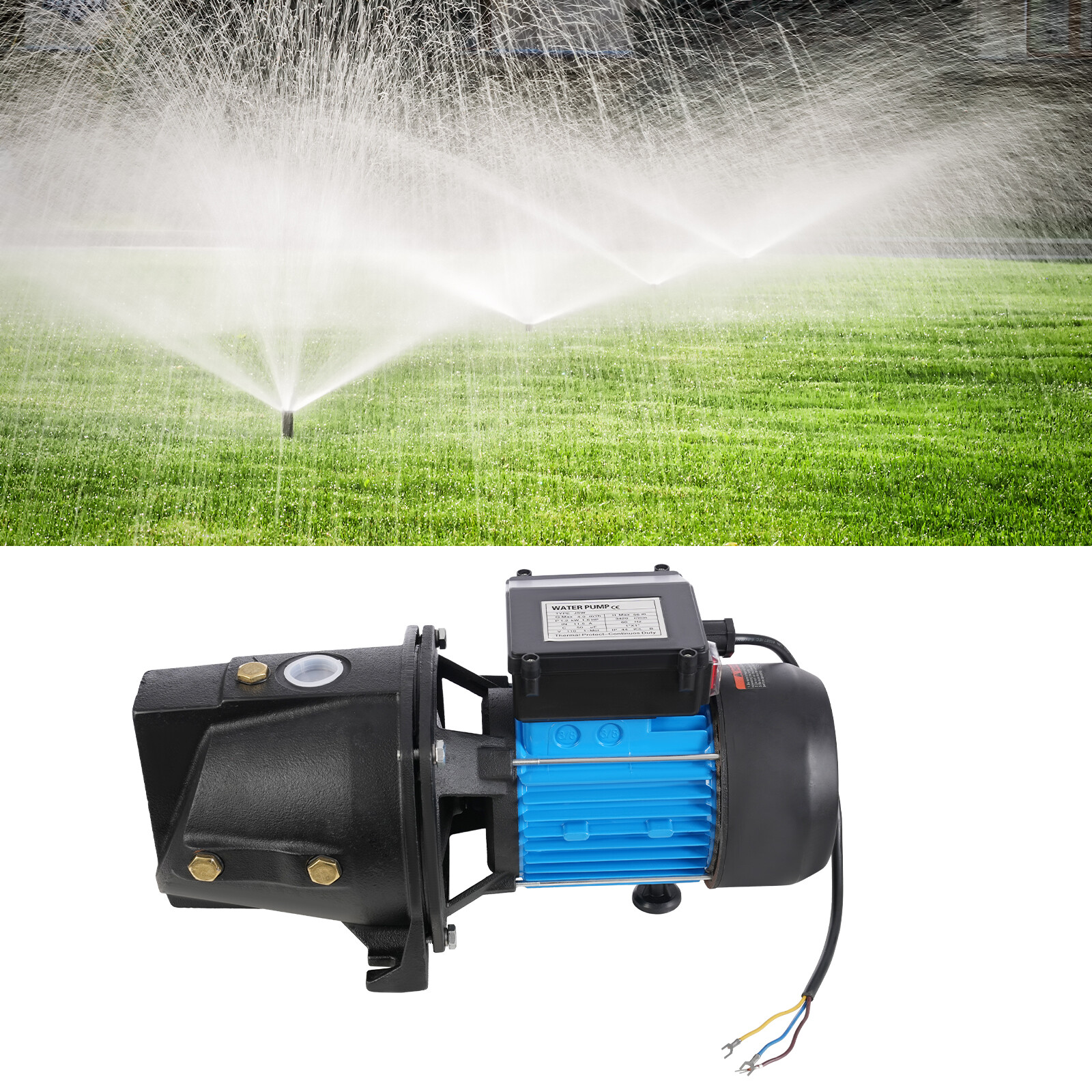 1.6HP Shallow Well Jet Pump, Cast Iron Irrigation Pump for Home Farm Garden Lawn