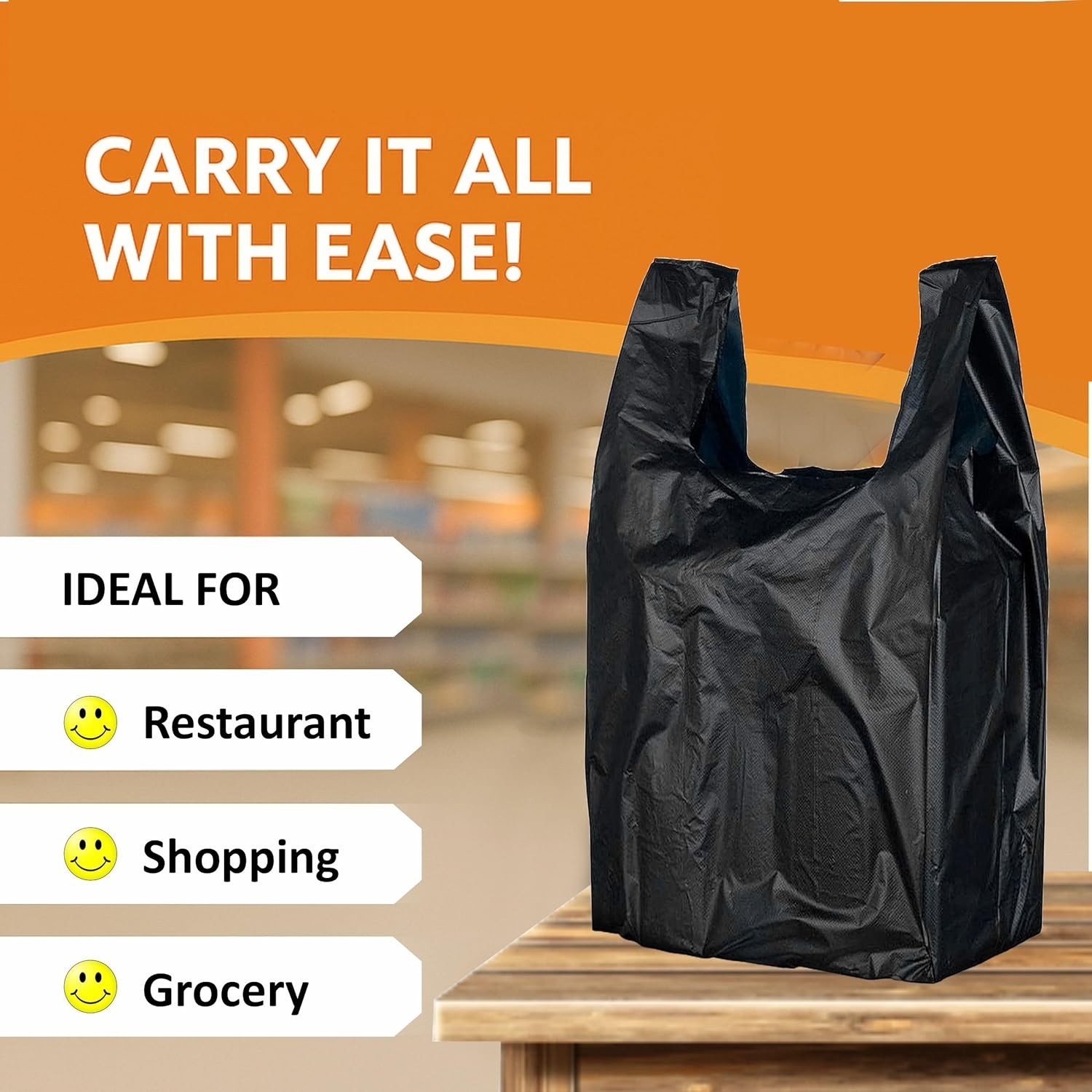 12×6.5×22 Inches Black Plastic Shopping Bags for Grocery Takeout 3000 Pcs