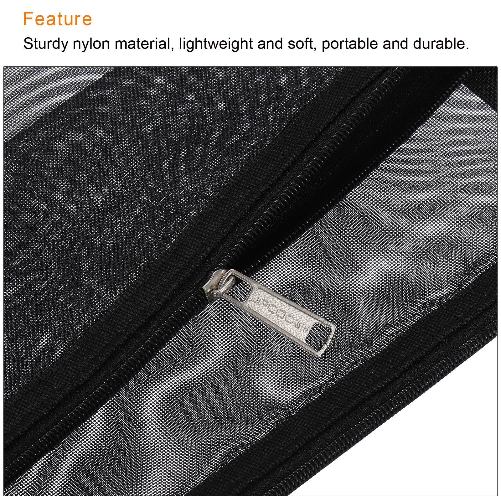 5pcs Mesh Cosmetic Bags, B6 Nylon Zipper Bag Travel Toiletry Pouch Black