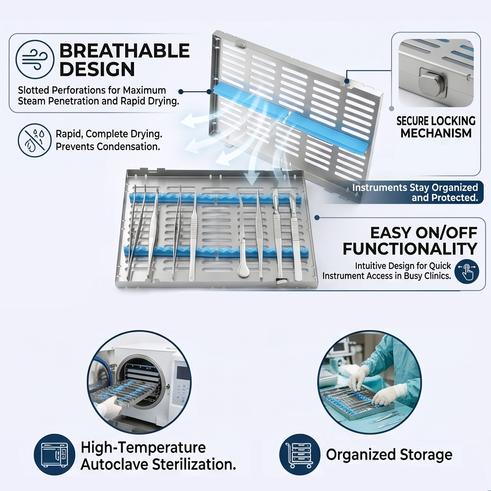135°C Autoclavable Dental Sterilization Cassette Rack Box for 20 Grid Instrument