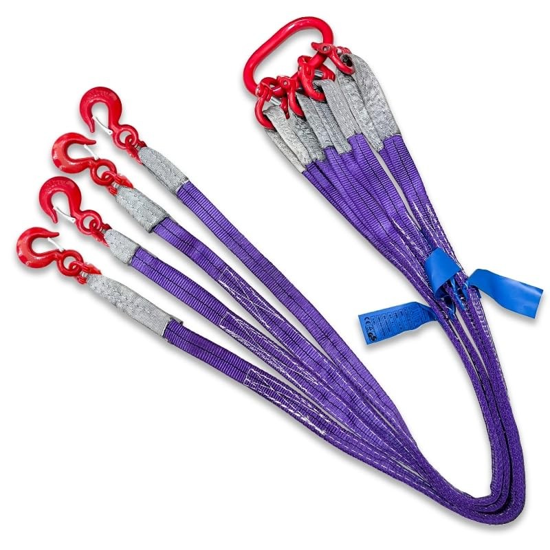 Four Leg Web Sling 5ft 6600lbs G80 Alloy Steel Grab Hooks Purple SENKEYFE Bridle