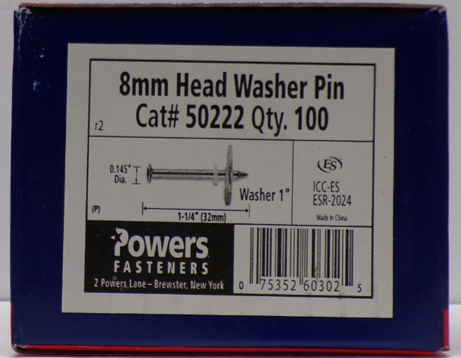 Case of 10 Boxes Powers Fasteners 8mm Head Washer Pin 1-1/4″ x 0.145″ #50222