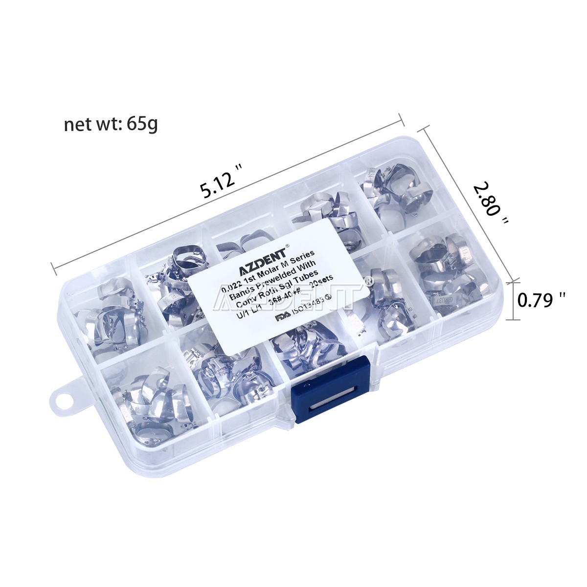 AZDENT Dental Ortho M Series Buccal Tube With Bands 1st Molar Roth.022 36#-40+#