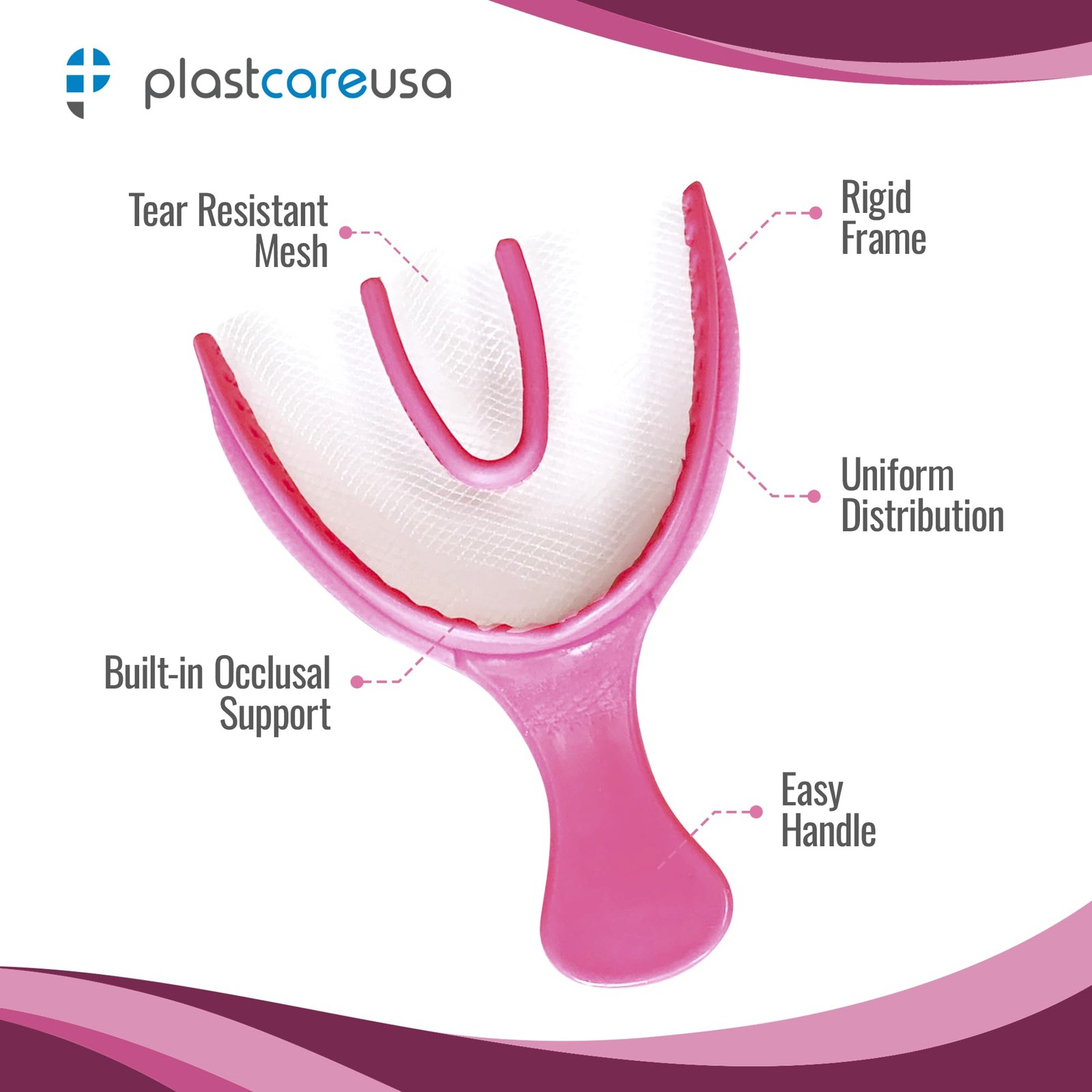 30 Count Pink Dental Bite Trays for Accurate Impressions by PlastCare USA