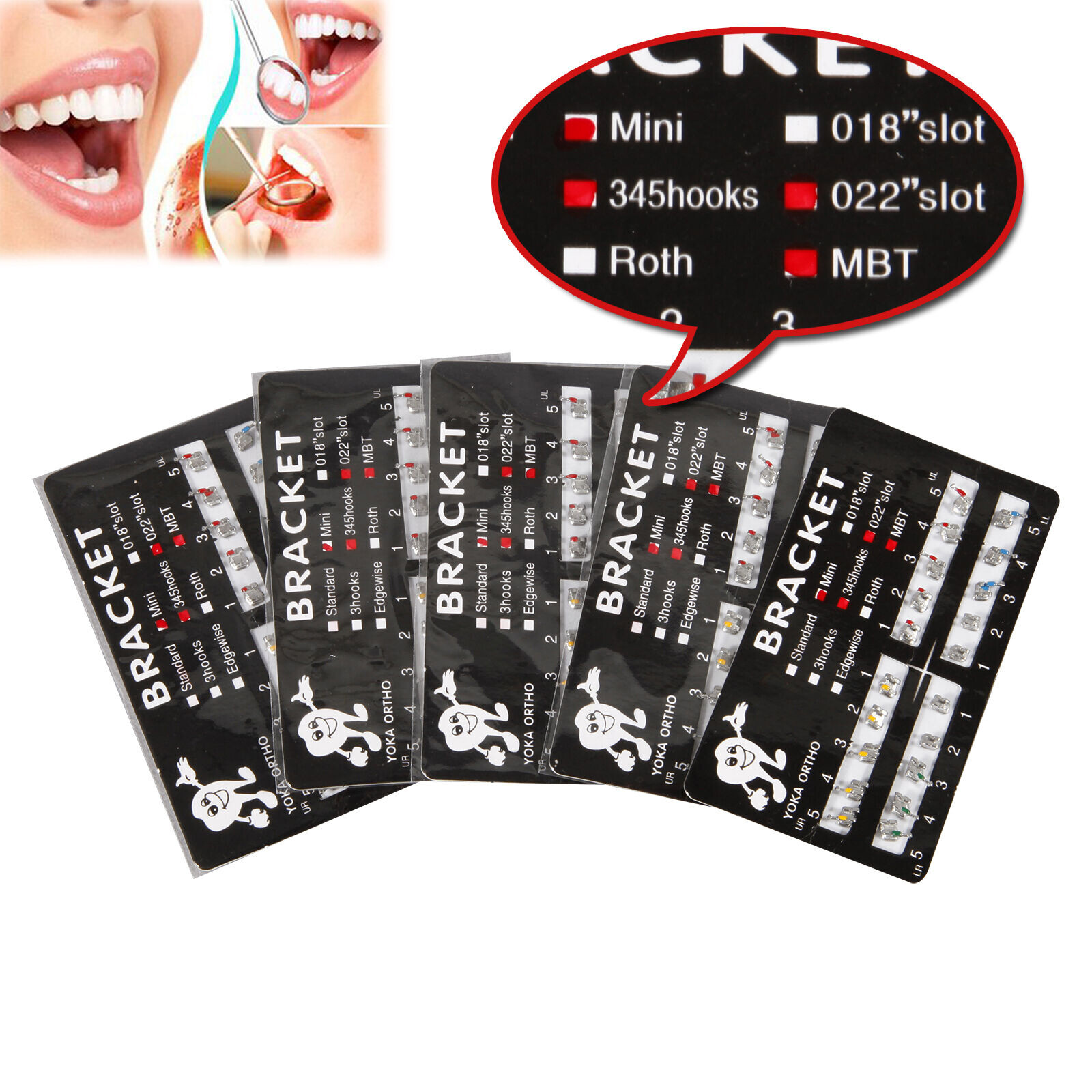 YOKA Dental Ortho Metal Brackets Braces Mini/Standard Roth/MBT 022/018 3/345 H