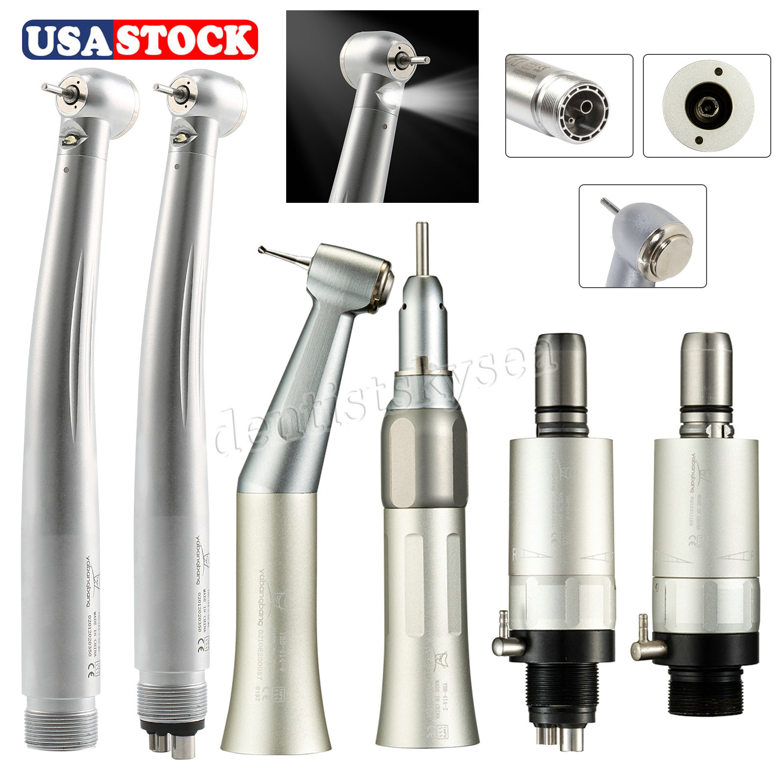 High/Low Speed Handpiece Kit E-generator LED Turbine 2/4Hole YB Dental