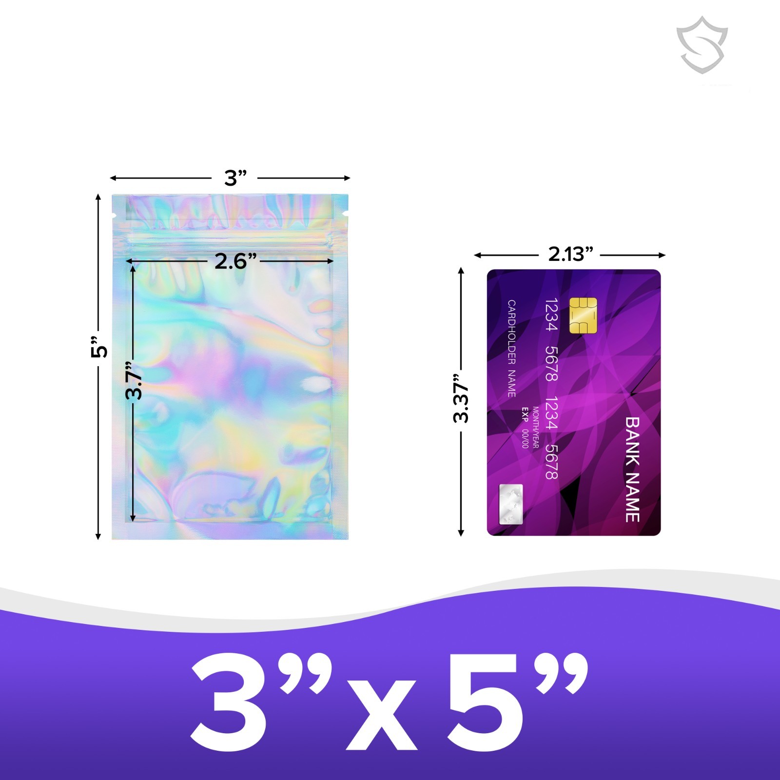 200 Quantity STASHIELD Holographic Smell Proof Mylar Bags Resealable Packaging