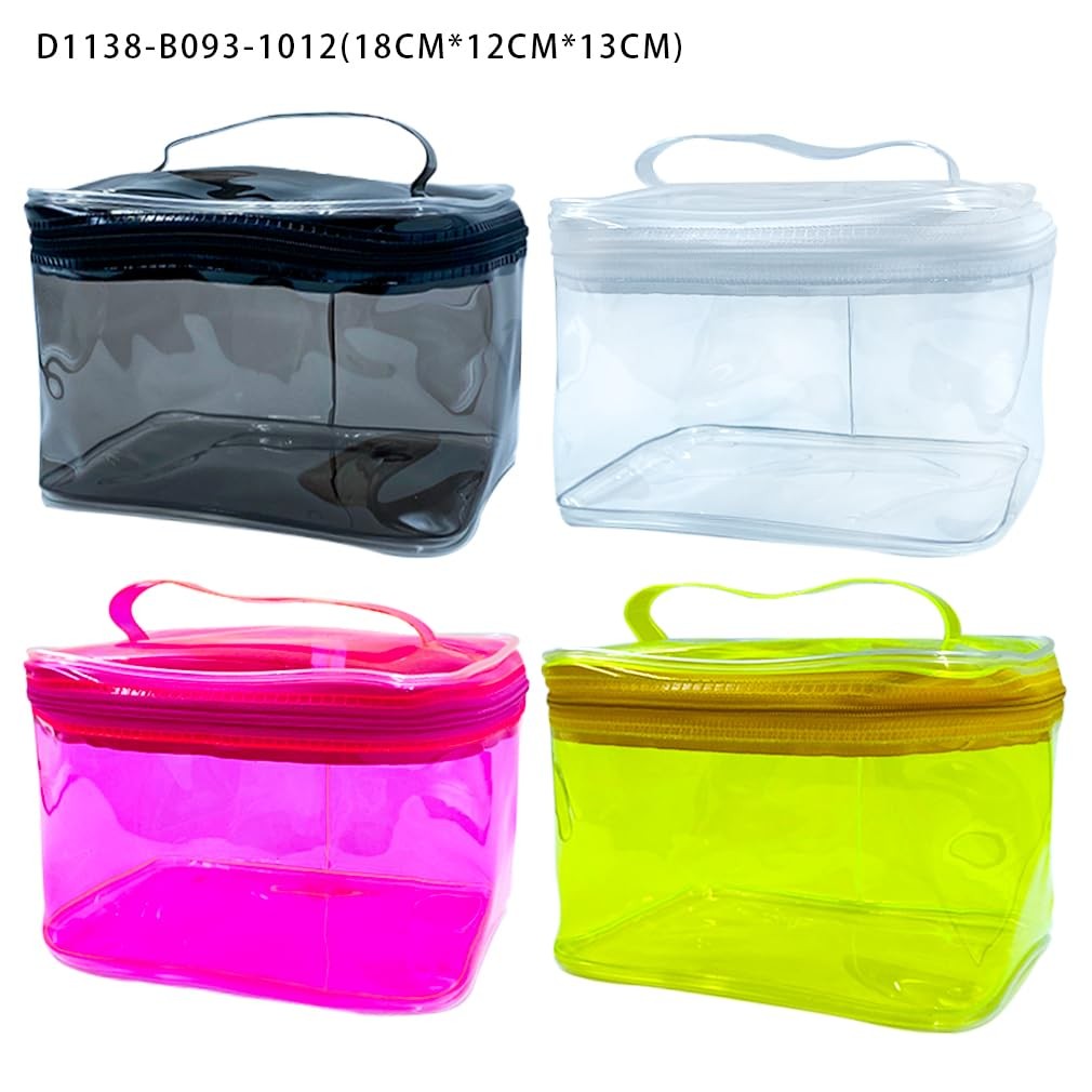 TotePrint 2PCS Clear Handle Zipper Cosmetic Bag and 2 Pcs Transparent