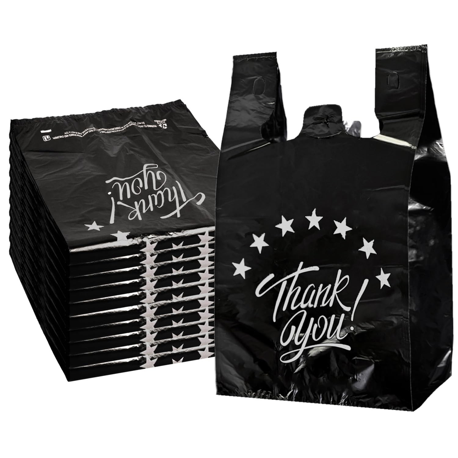 100 Pcs Reusable Thank You T Shirt Bags Grocery Shopping Bags, 11x6x21 Inch
