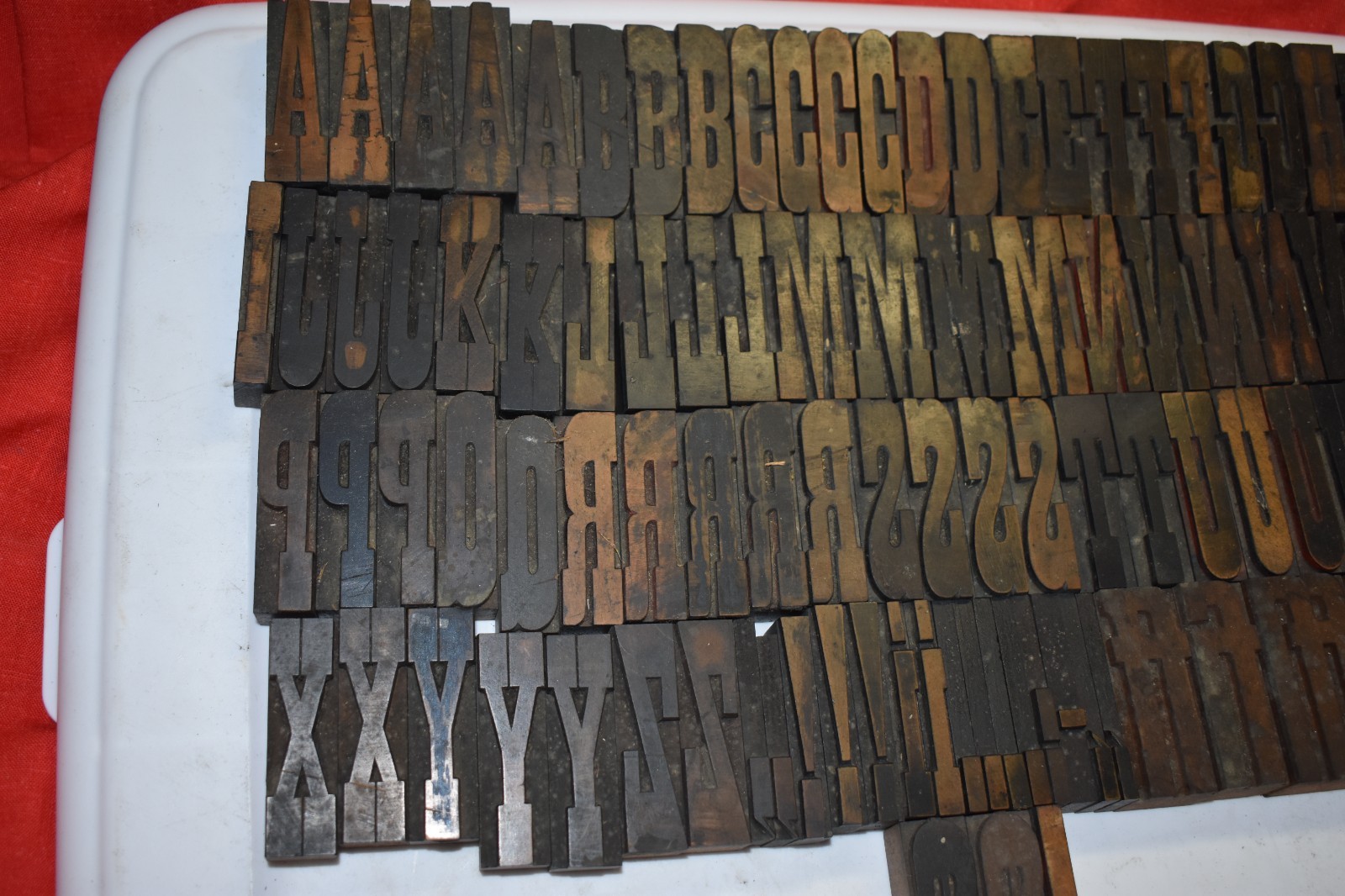 Vintage 2-1/2″ Wood Type Print Blocks Fancy Letters A-Z + Extras 119 Pcs.