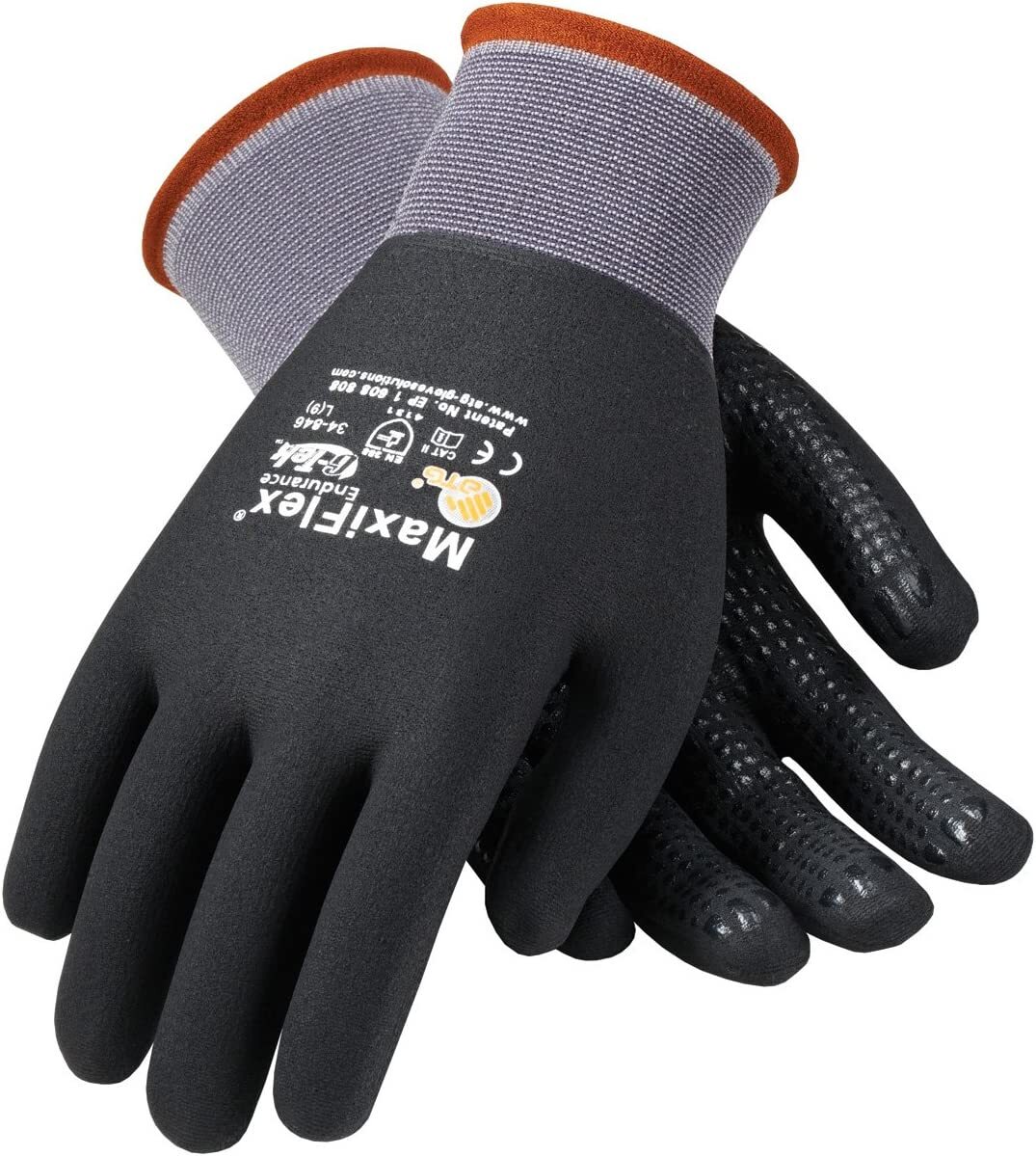 PIP 34-846 ATG MaxiFlex Micro Foam Nitrile Grip WORK GLOVES Dotted Palms 3 PAIR