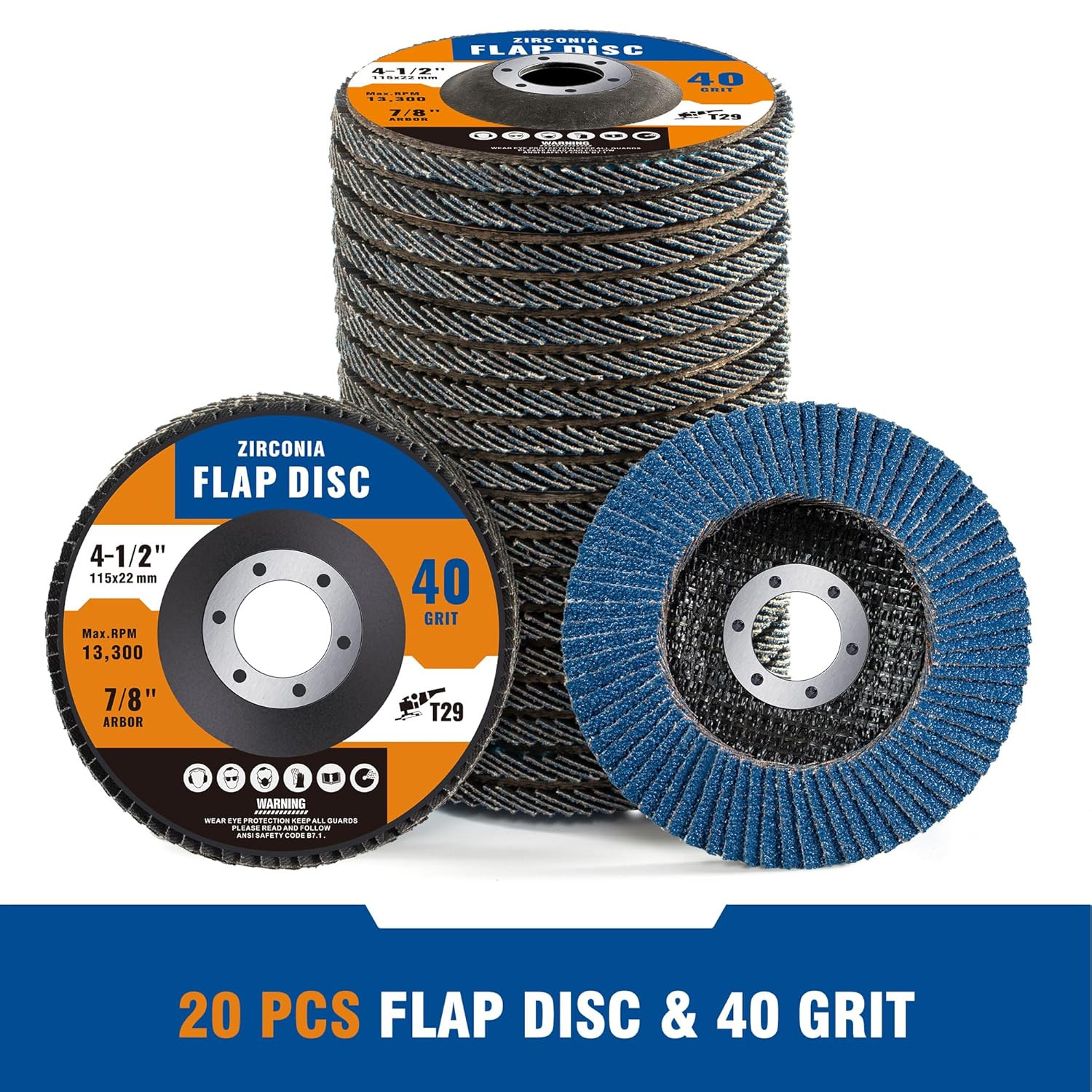 20 Pack Zirconia Flap Discs 4 1/2 for Angle Grinder 40 Grit Flapper Wheel for Ru