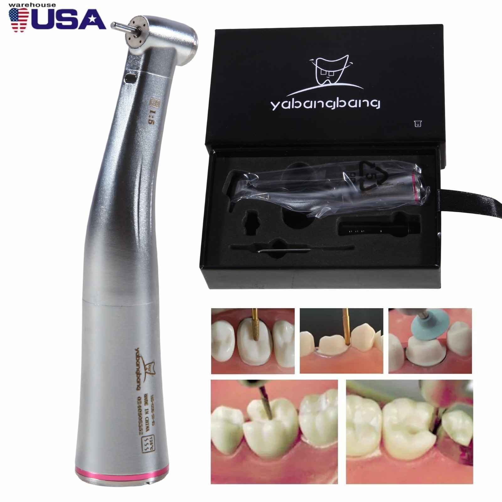 Dental 1:5 LED Contra Angle Increasing Handpiece Fit KaV NSK Electric Motor USA