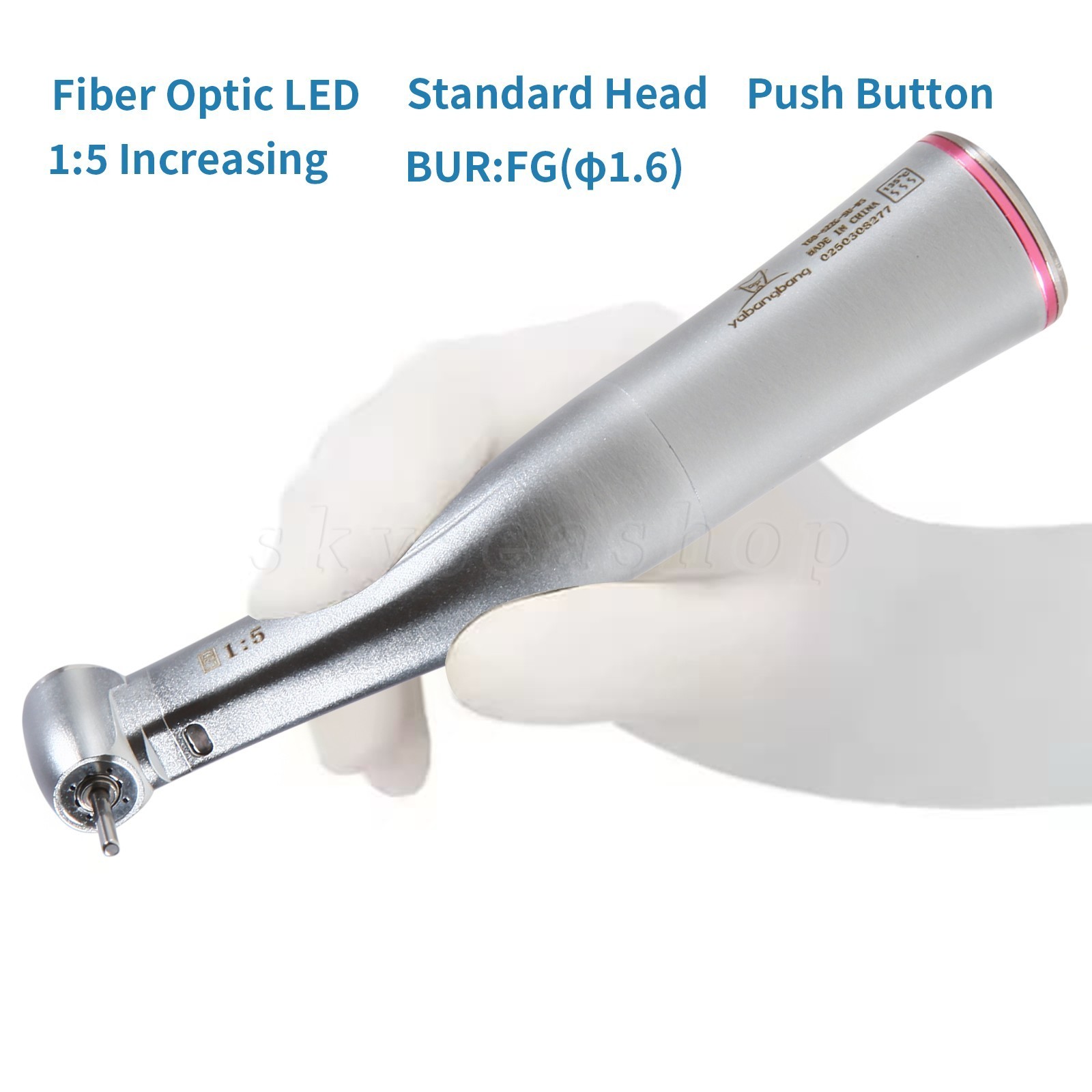 Dental Optic Fiber Contra Angle 1:5 LED Increasing Speed Handpiece /Rotor