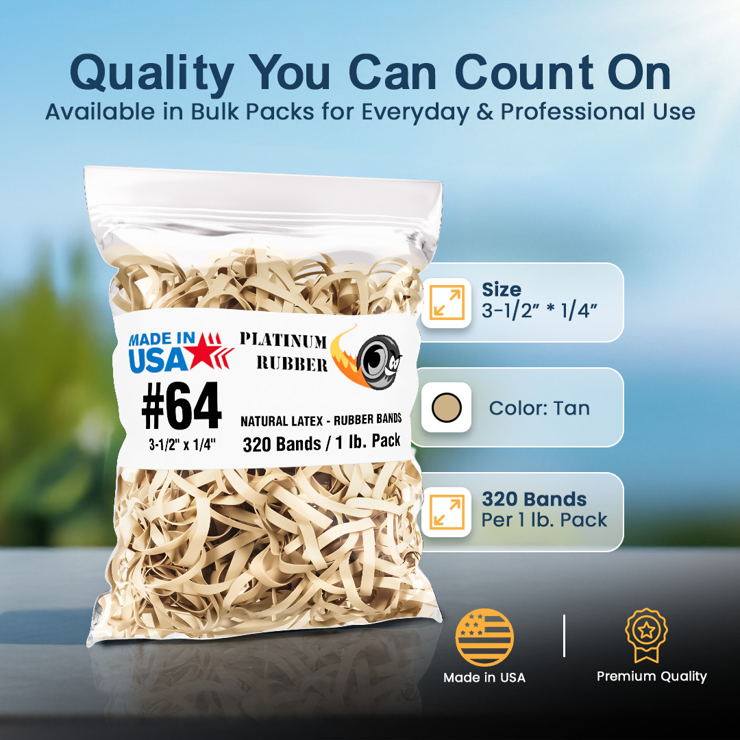 Bulk 3 Pounds – Platinum Rubber Bands USA Postal Size #64 (3-1/2 x 1/4″) 960pcs