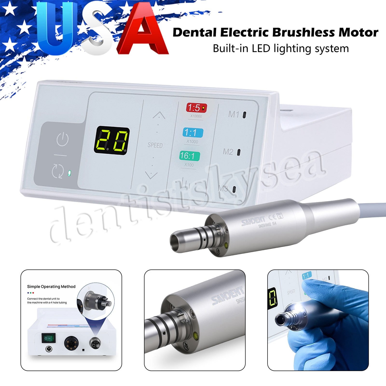 SANDENT Brushless LED Electric Micro Motor/1:5 Increasing Fiber Handpiece