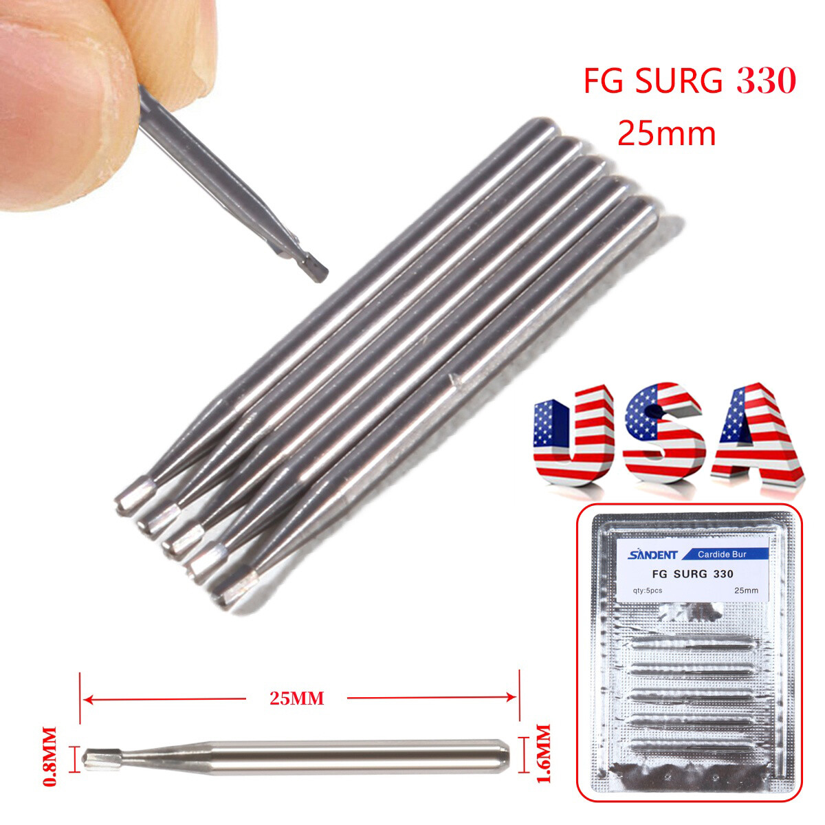 FG # 330 Dental Surgical Carbide Burs 25mm (100pcs=10 Packs)