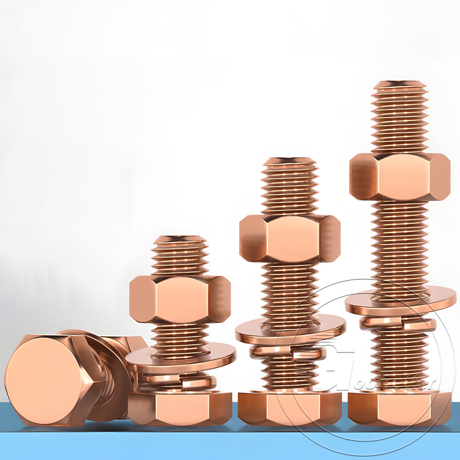 SOLID COPPER SET SCREWS HEXAGON HEAD FULLY THREADED BOLTS WITH FLAT WASHER & NUT
