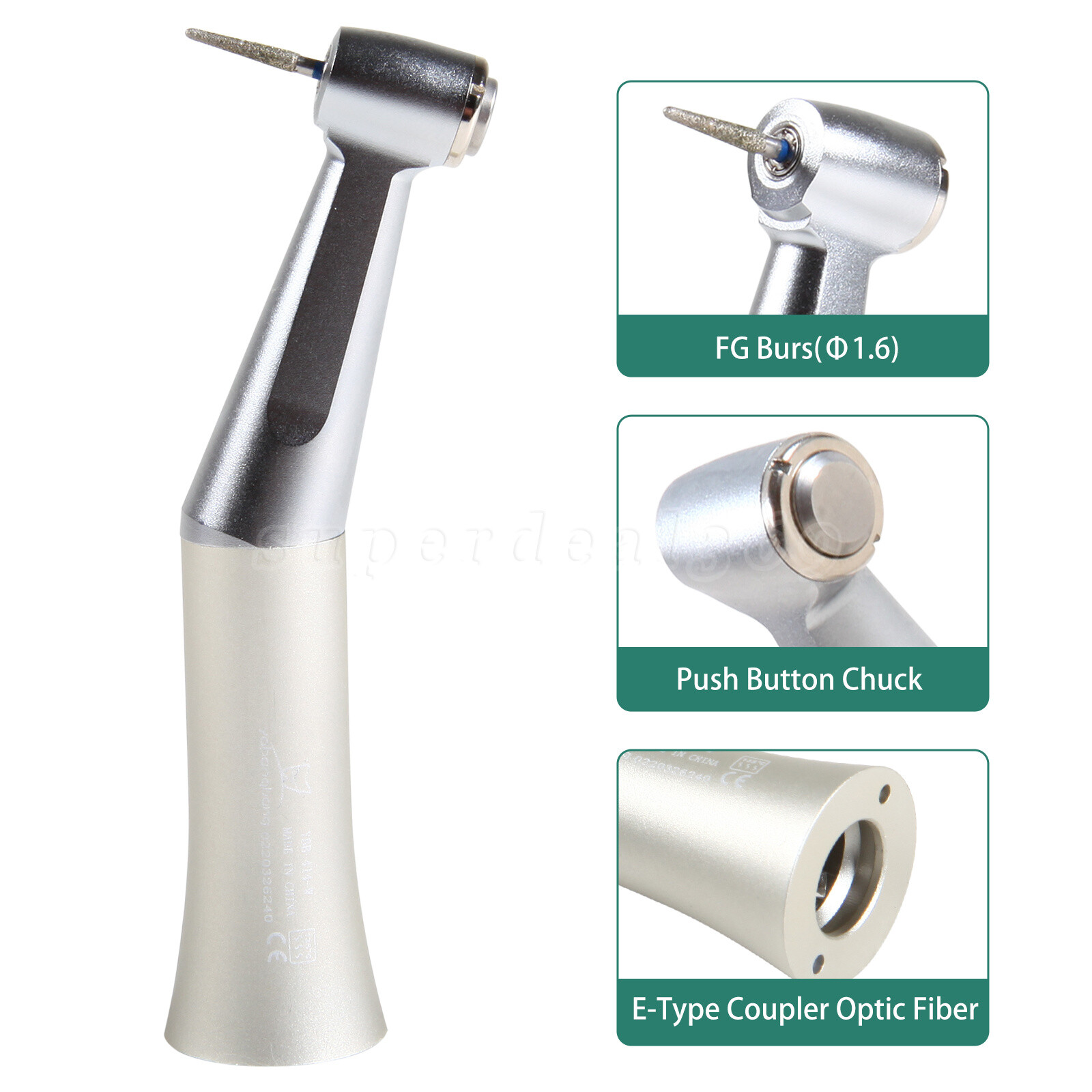 Dental Push Button Low Speed Contra Angle Handpiece E-type Fit FG 1.6mm Burs dk