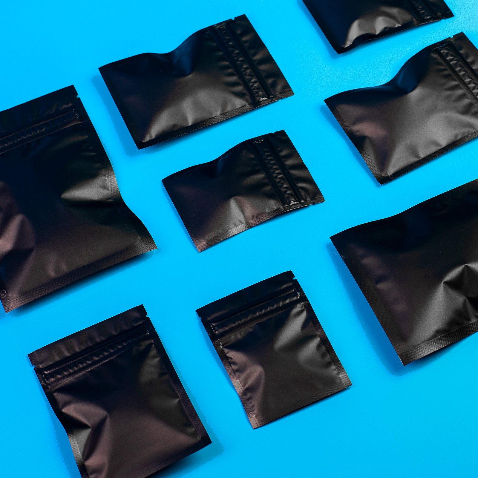 100 Double Zipper Smell Proof Black Mylar Foil Flat Bags for Food Storage Pouch