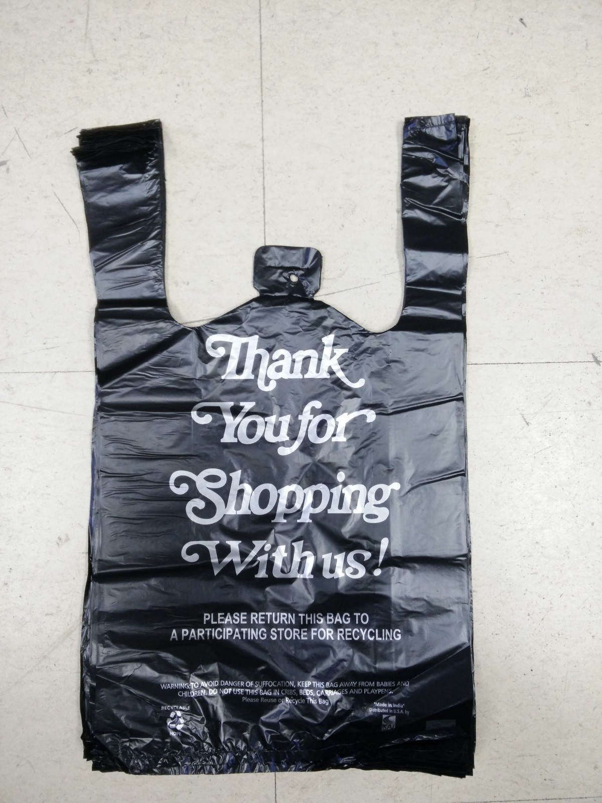 HDPE Small 8″x 4″x 15″ Black Thank You Plastic T-Shirt Bags 1/10 Shopping Bags