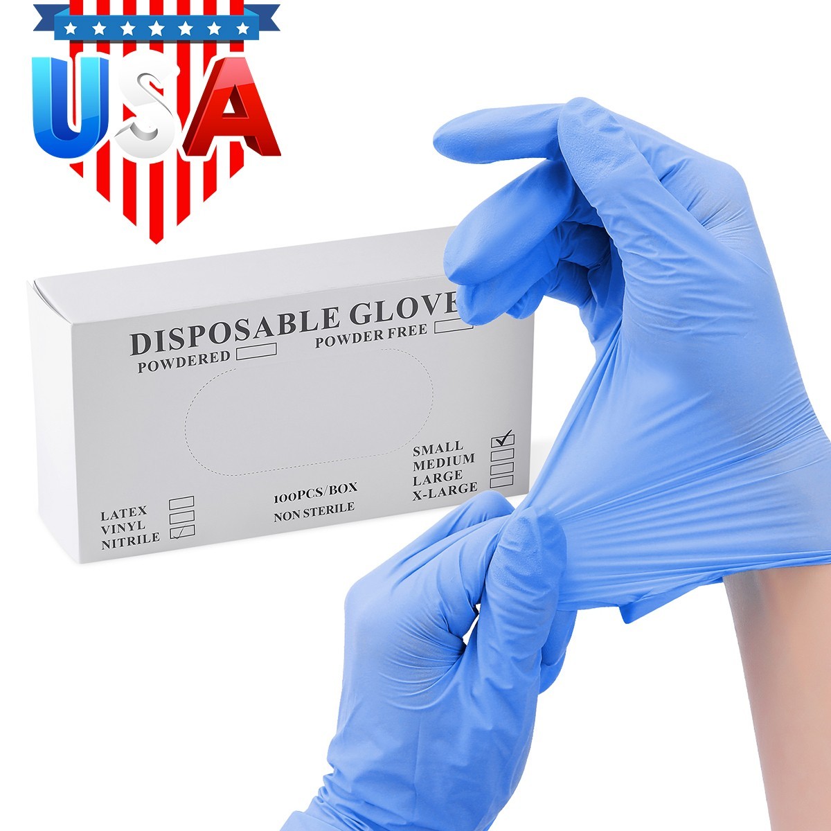 Medical Nitrile Exam Gloves Blue Powder-Free Food-Safe Disposable Glove S/M/L/XL