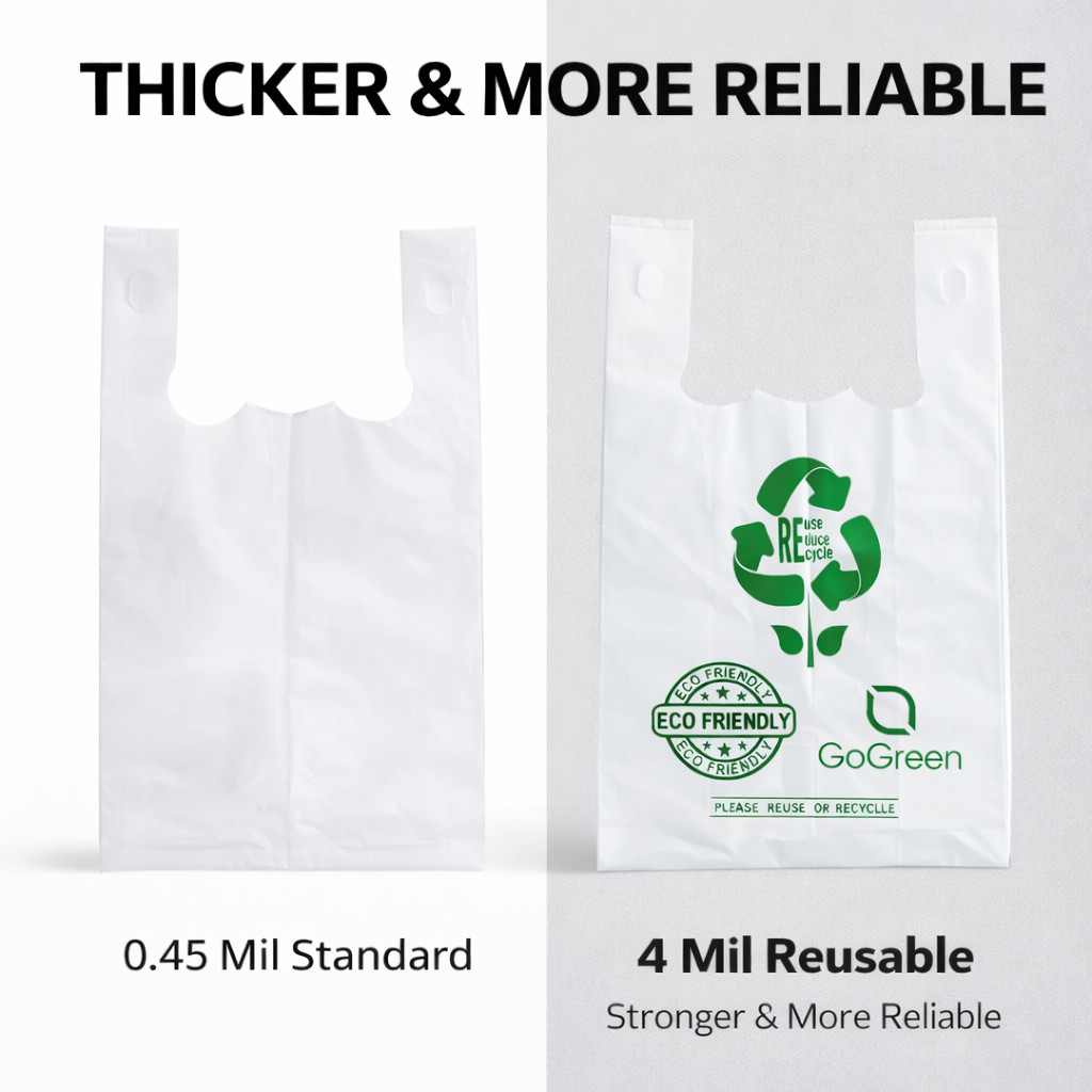 1/6 Large White Grocery T-Shirt Bags 21×11.5×6.5 Extra Heavy Duty 4.0 Mil