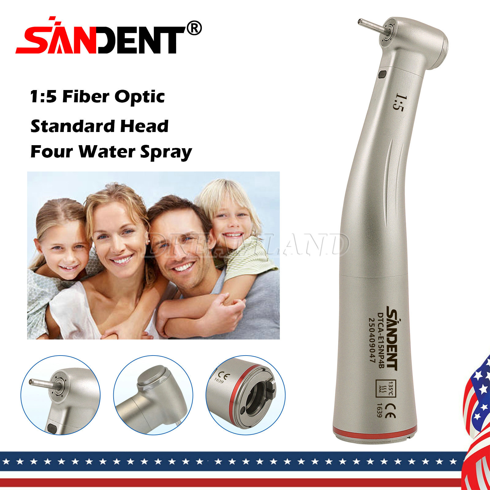 Dental 1:5 LED Low Speed Handpiece Fiber Optic Internal 4 Spray E-Type DTA