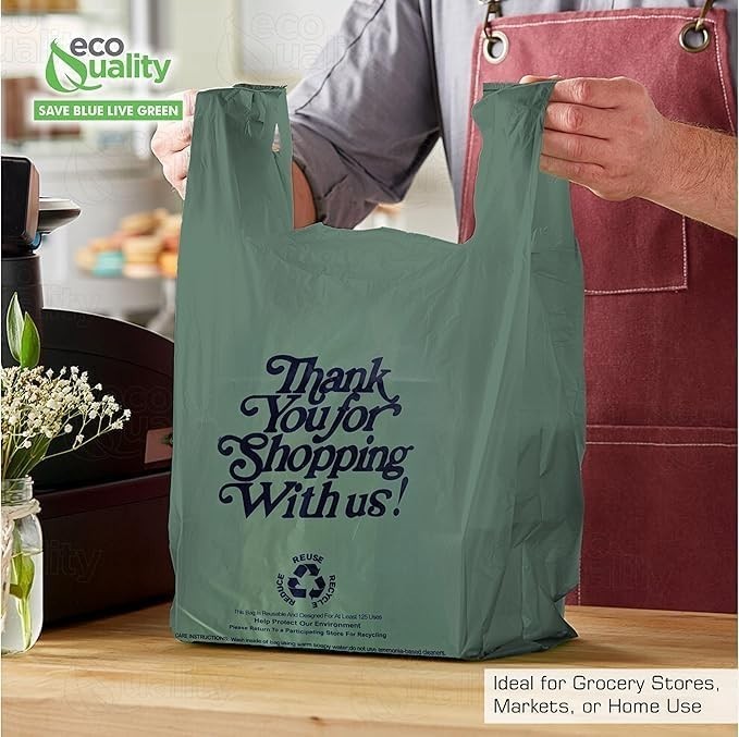 12×6.5×22 Inches Green Plastic Shopping Bags for Grocery Takeout Retail 160 Pcs