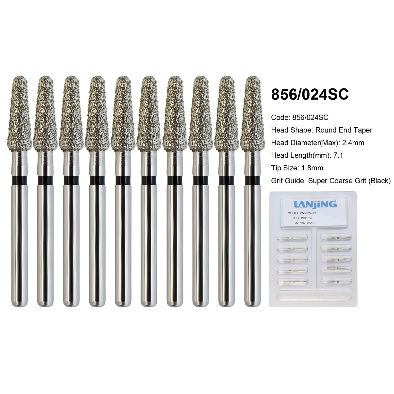 Dental Diamond Burs FG Round End Taper Super Coarse Fine Grit High Speed 856 850
