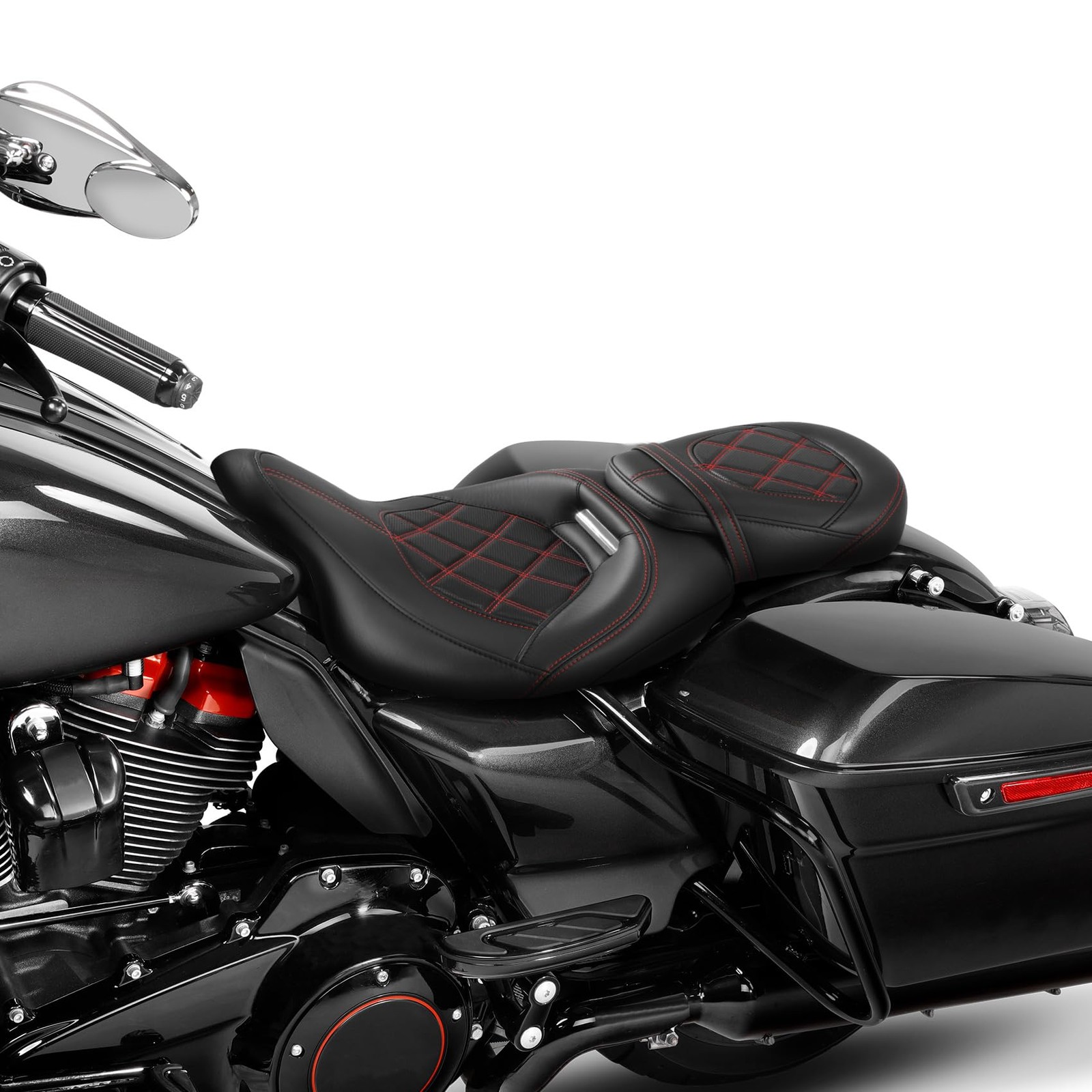 Two-Up Detachable Motorcycle Seat for Touring Road King Special FLHRXS Black Red