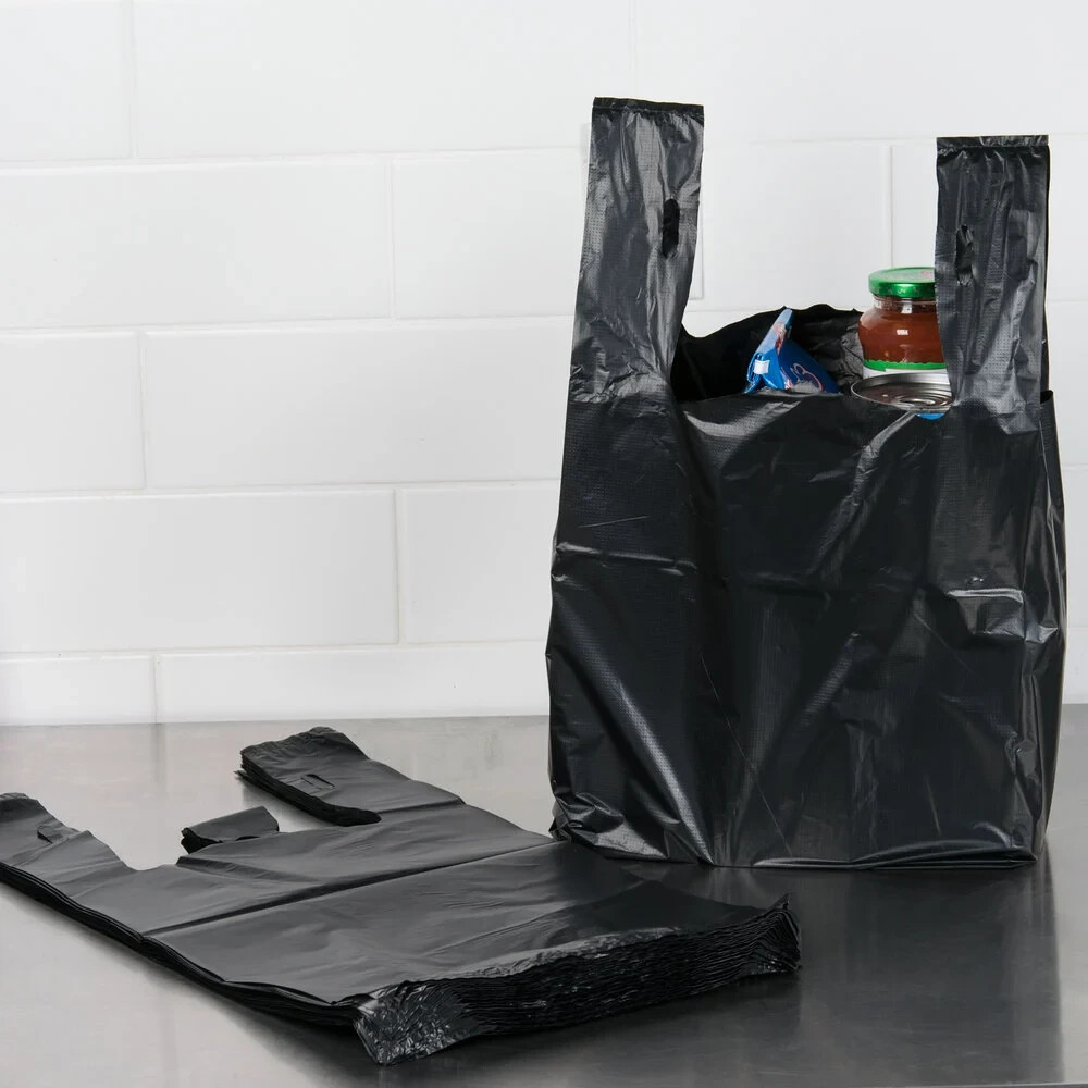 T-Shirt Plastic Grocery Store Shopping Carry Out Bags Black 100 ct-FREE GIFT INC