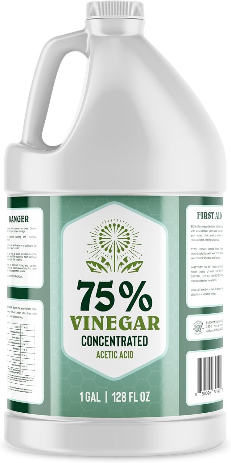 75% Vinegar – 1 Gallon – Concentrated Acetic Acid – Heavy Duty – USA Bulk