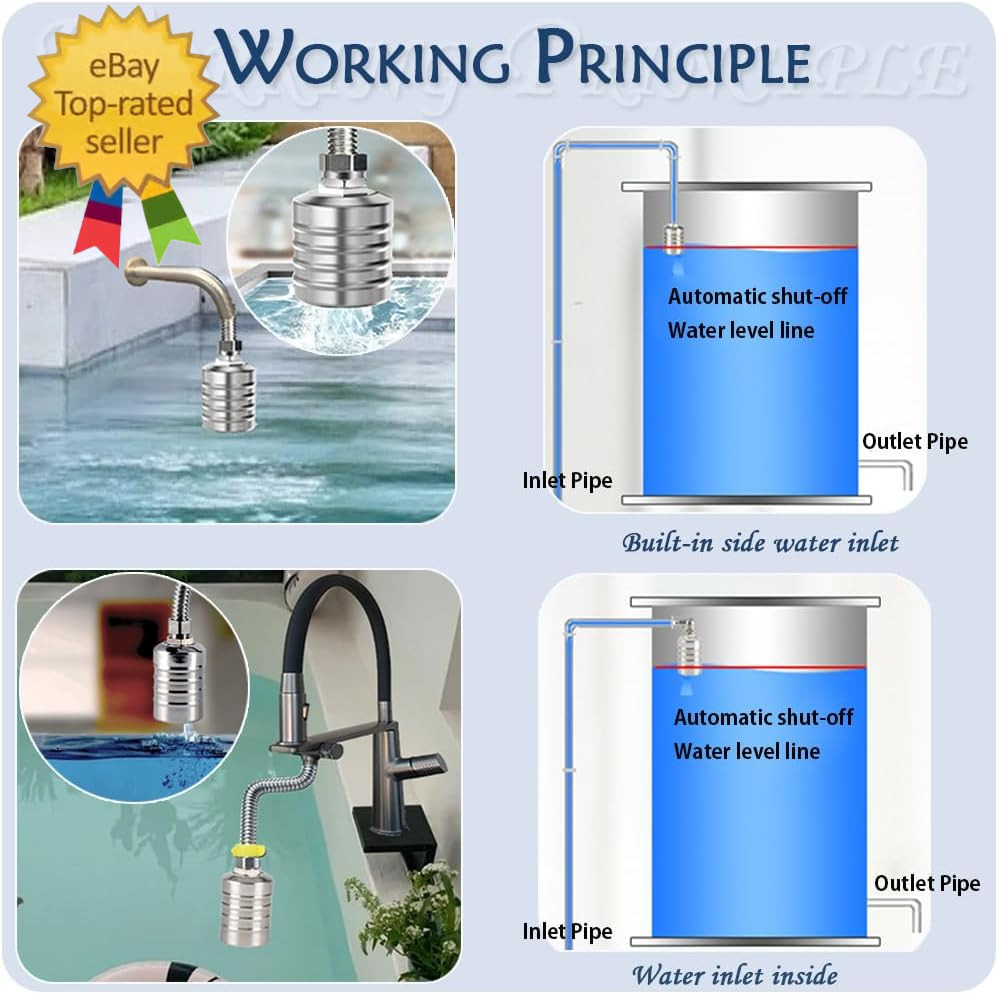 Float Valve,1/2″ to 3/4″ 1” Water Level Control Float Valve, 304 Stainless Stee